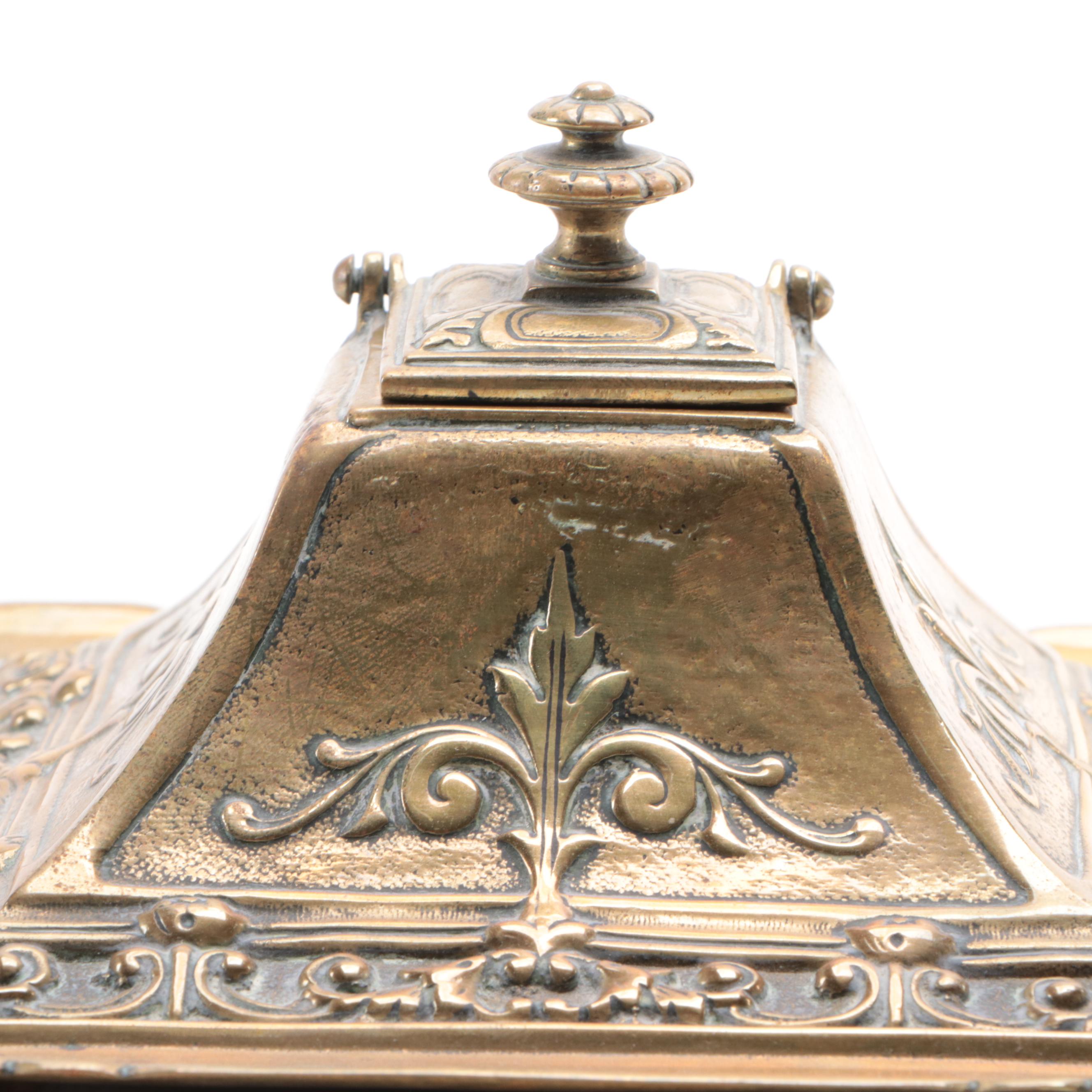 British Embossed Brass Inkwell