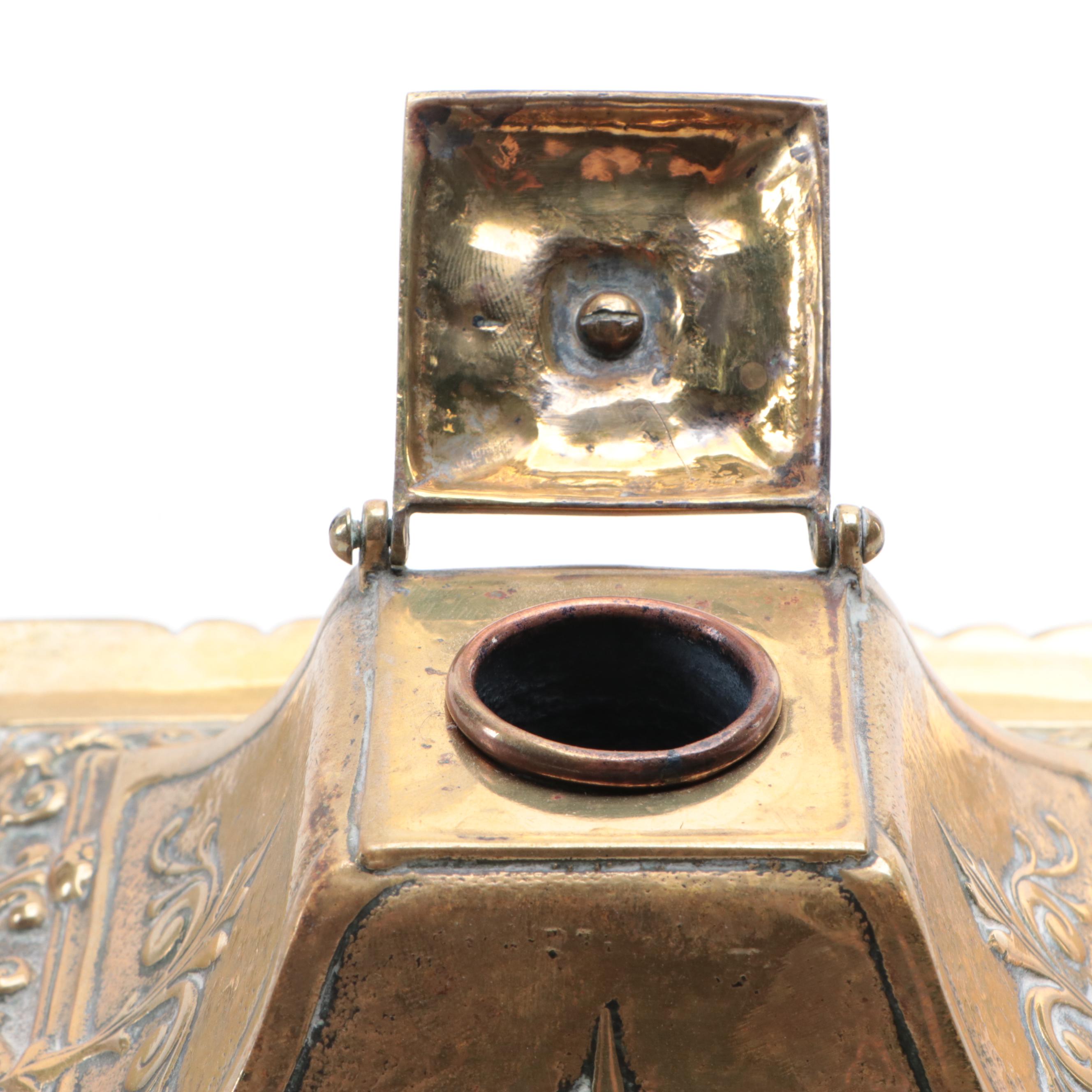 British Embossed Brass Inkwell