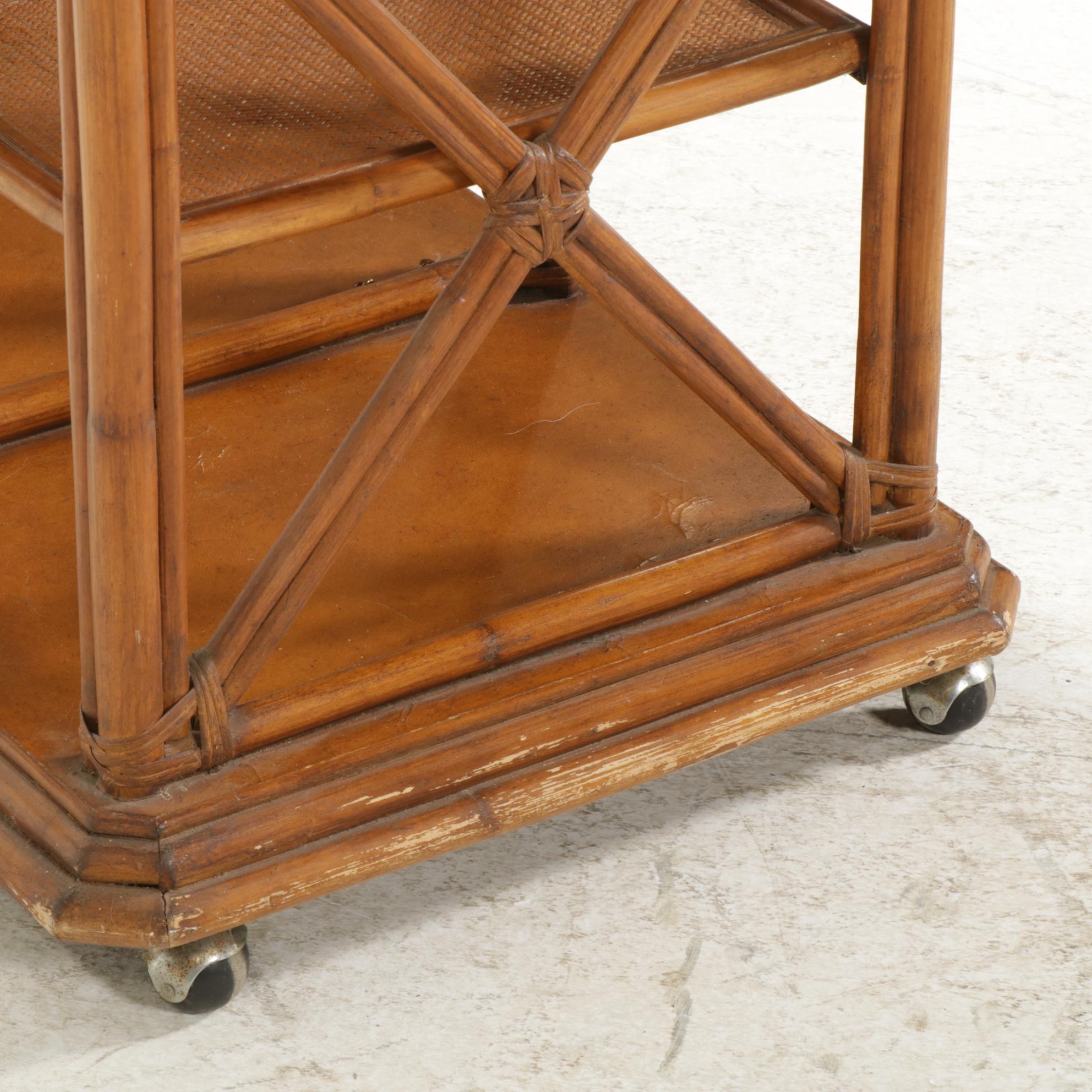 Rattan Rolling Bar Cart, Late 20th Century