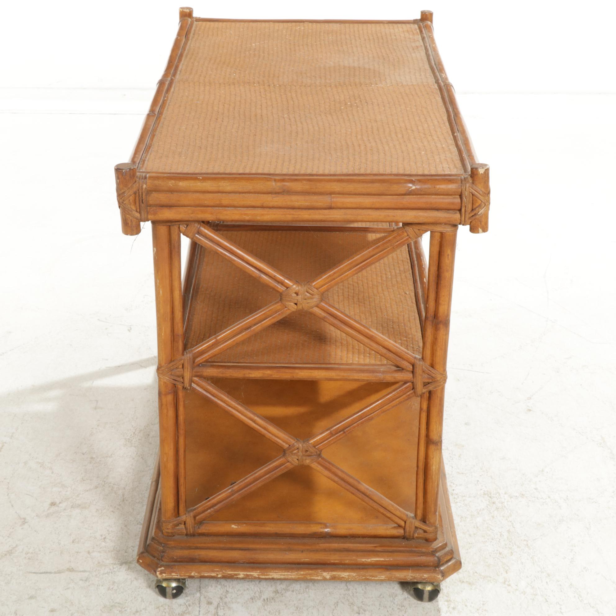Rattan Rolling Bar Cart, Late 20th Century