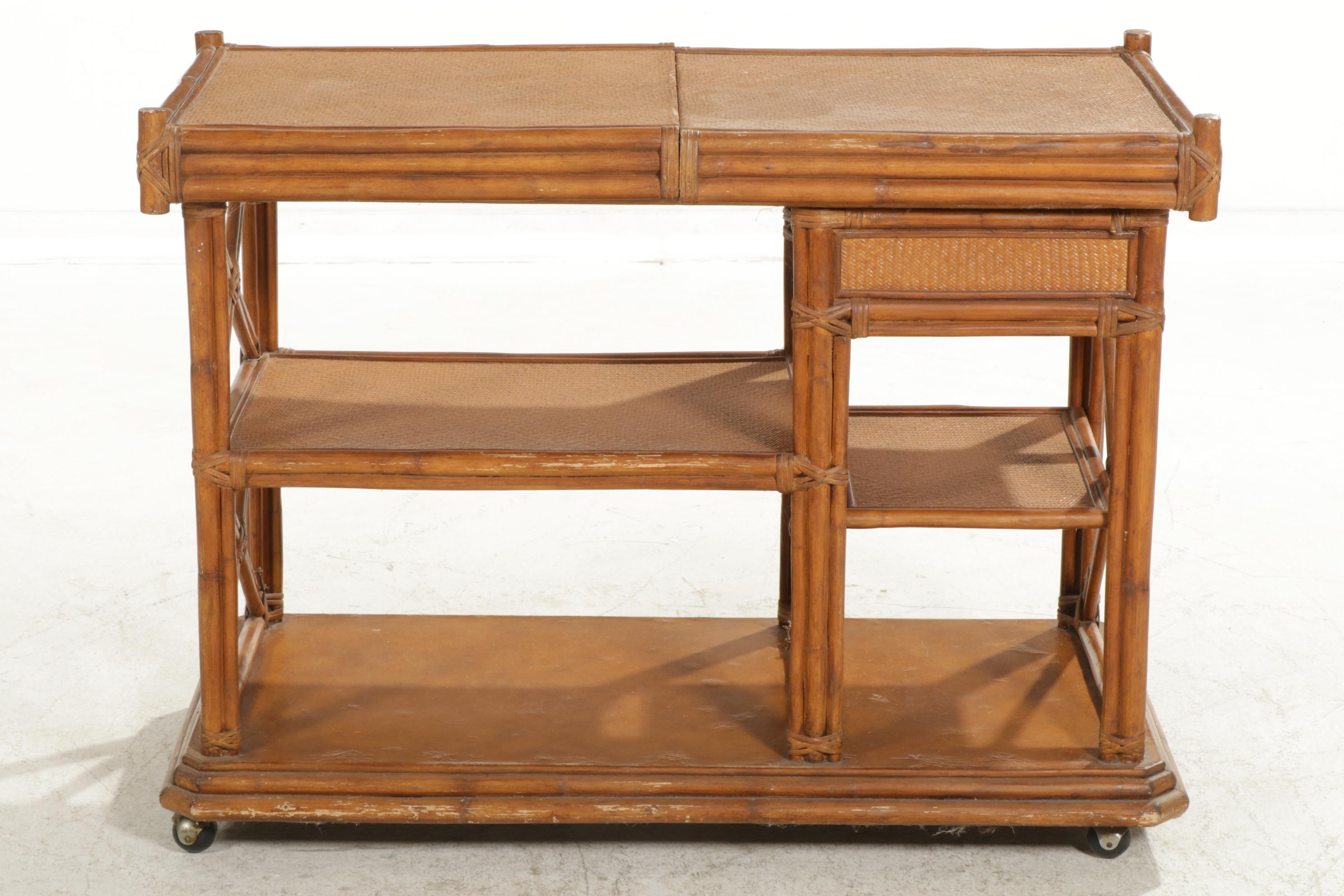 Rattan Rolling Bar Cart, Late 20th Century
