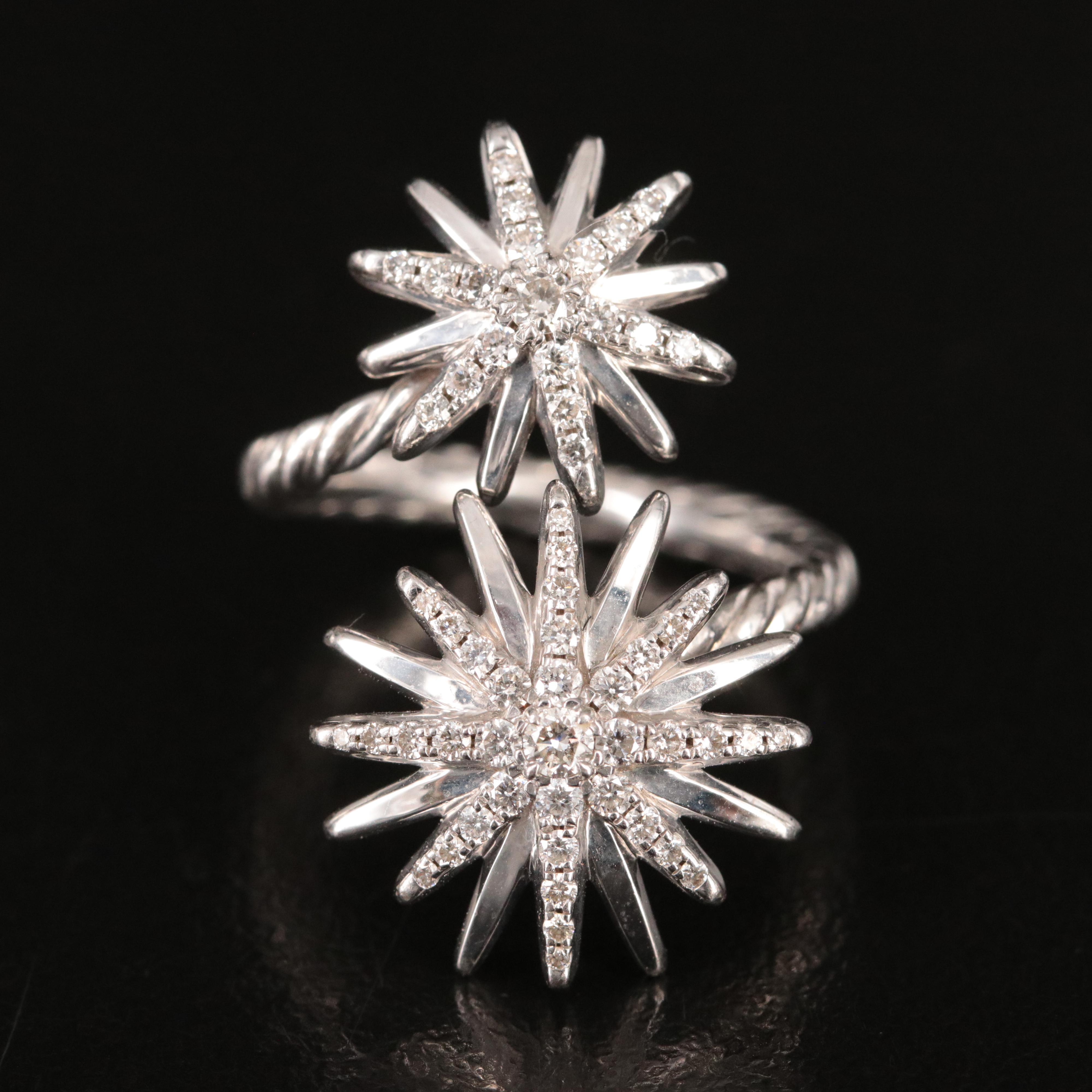 David Yurman Starburst Sterling 0.45 CTW Diamond Bypass Ring