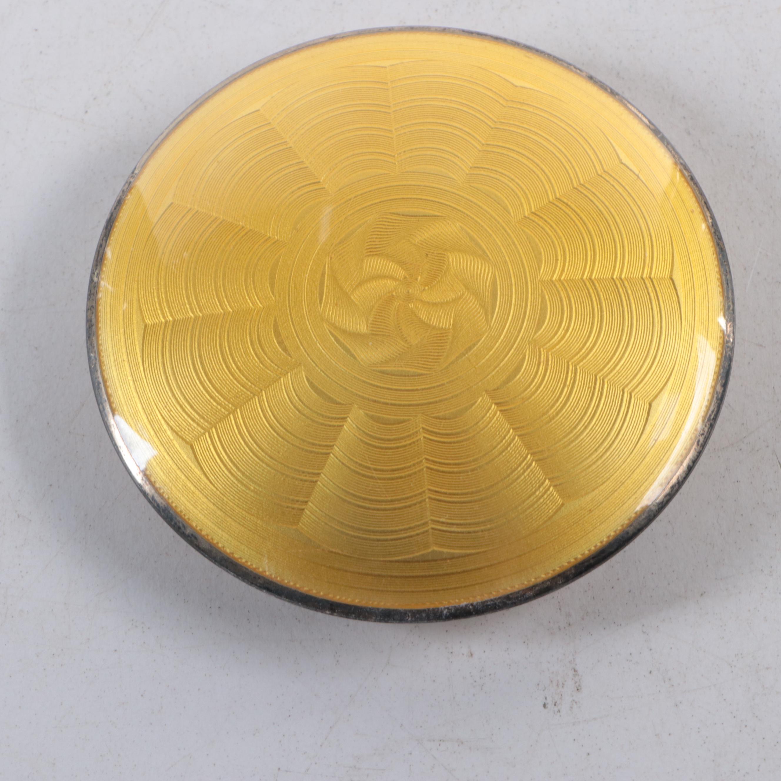 Rococo Style Enameled Metal Compact Mirror