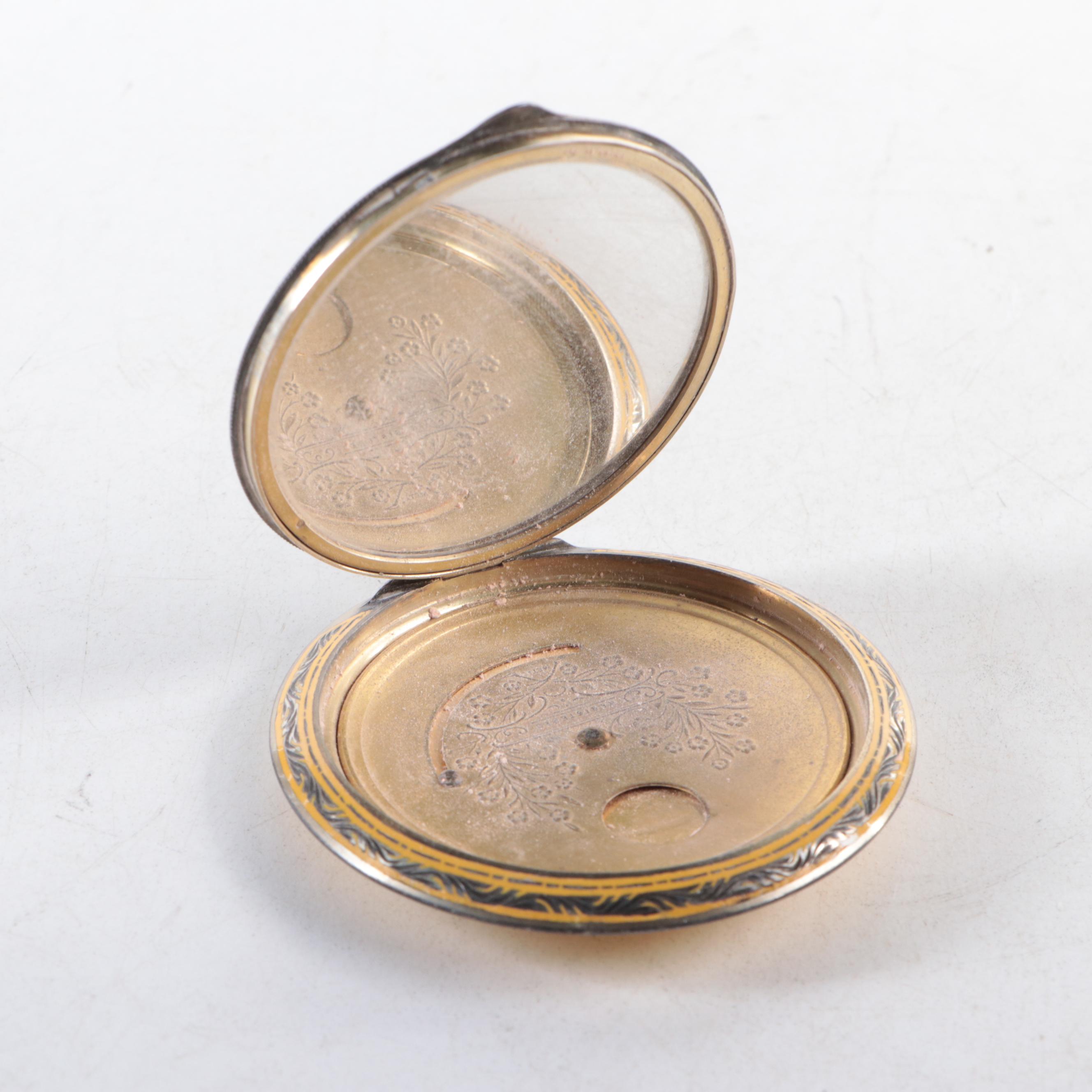 Rococo Style Enameled Metal Compact Mirror