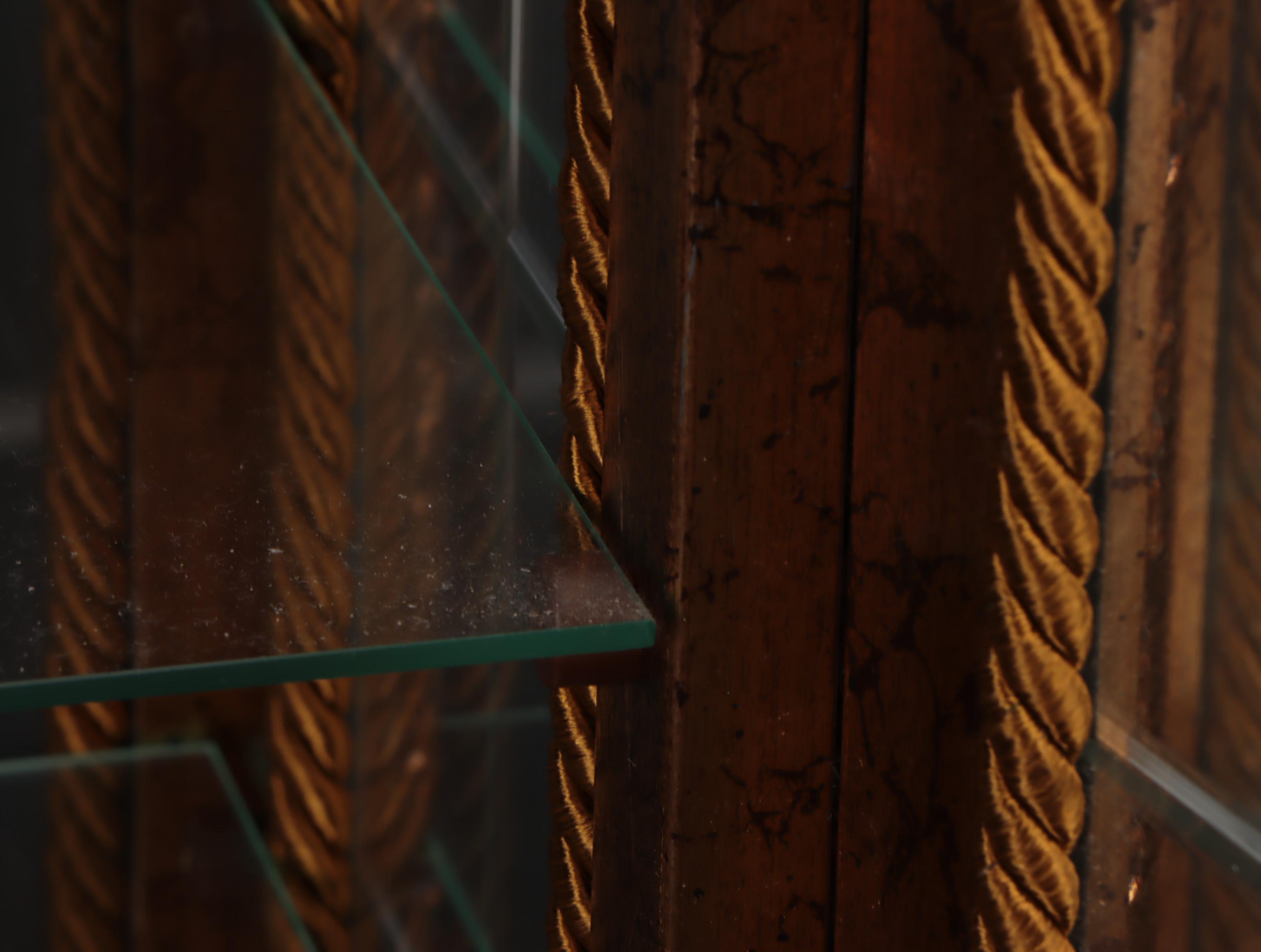 Pair of Horchow Italian Rococo Style Giltwood Marble Tabletop Vitrines