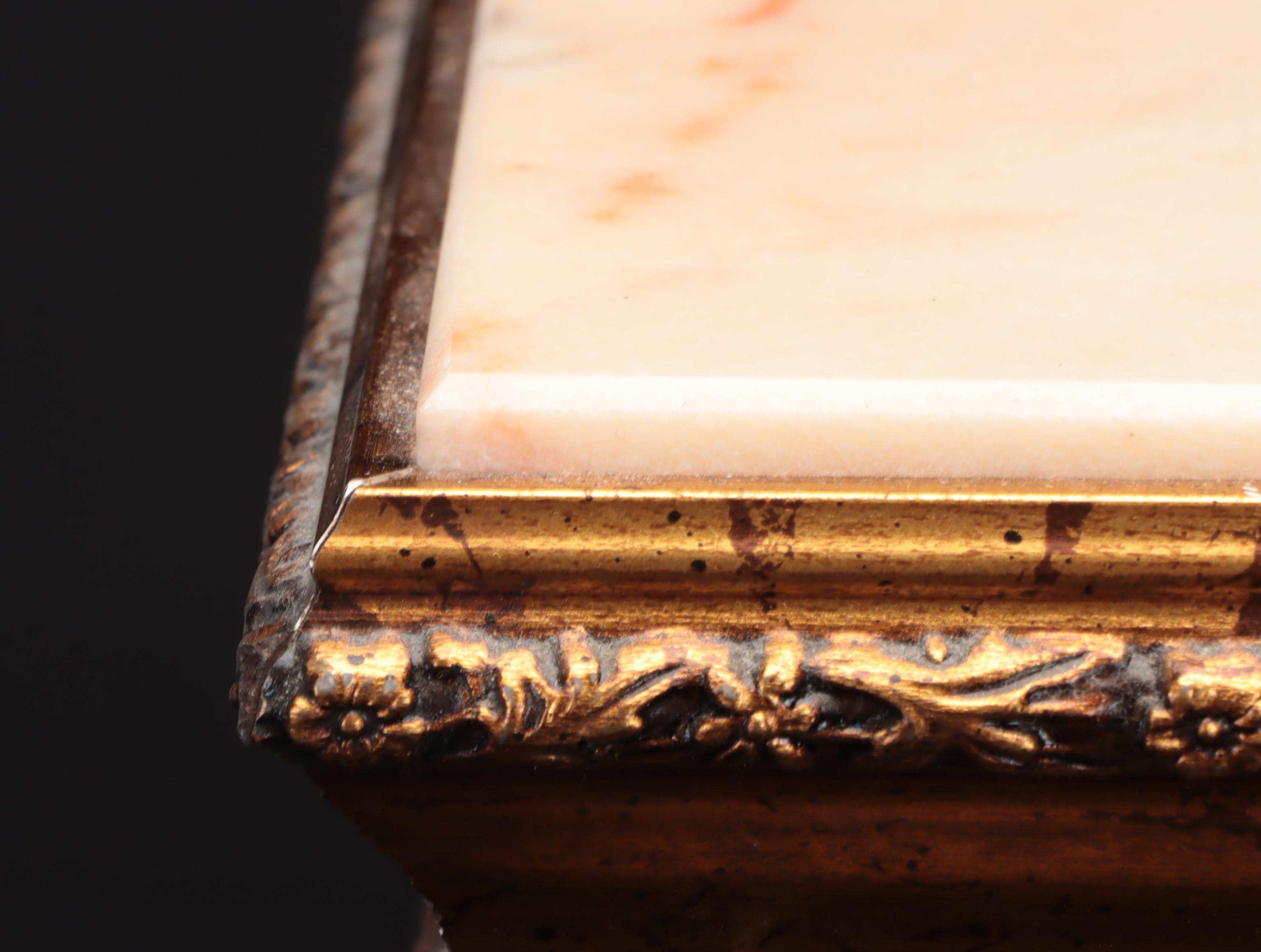 Pair of Horchow Italian Rococo Style Giltwood Marble Tabletop Vitrines