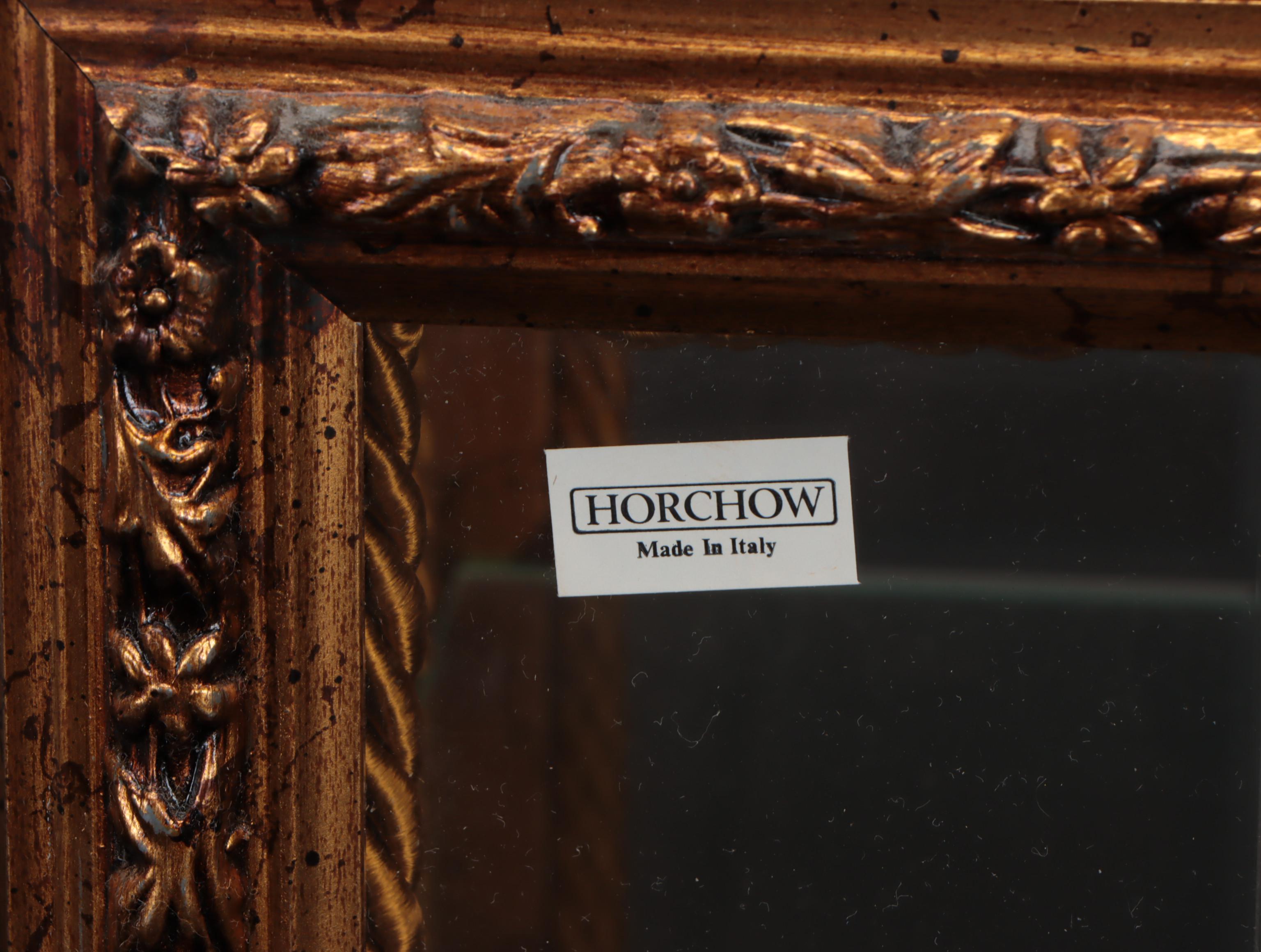 Pair of Horchow Italian Rococo Style Giltwood Marble Tabletop Vitrines