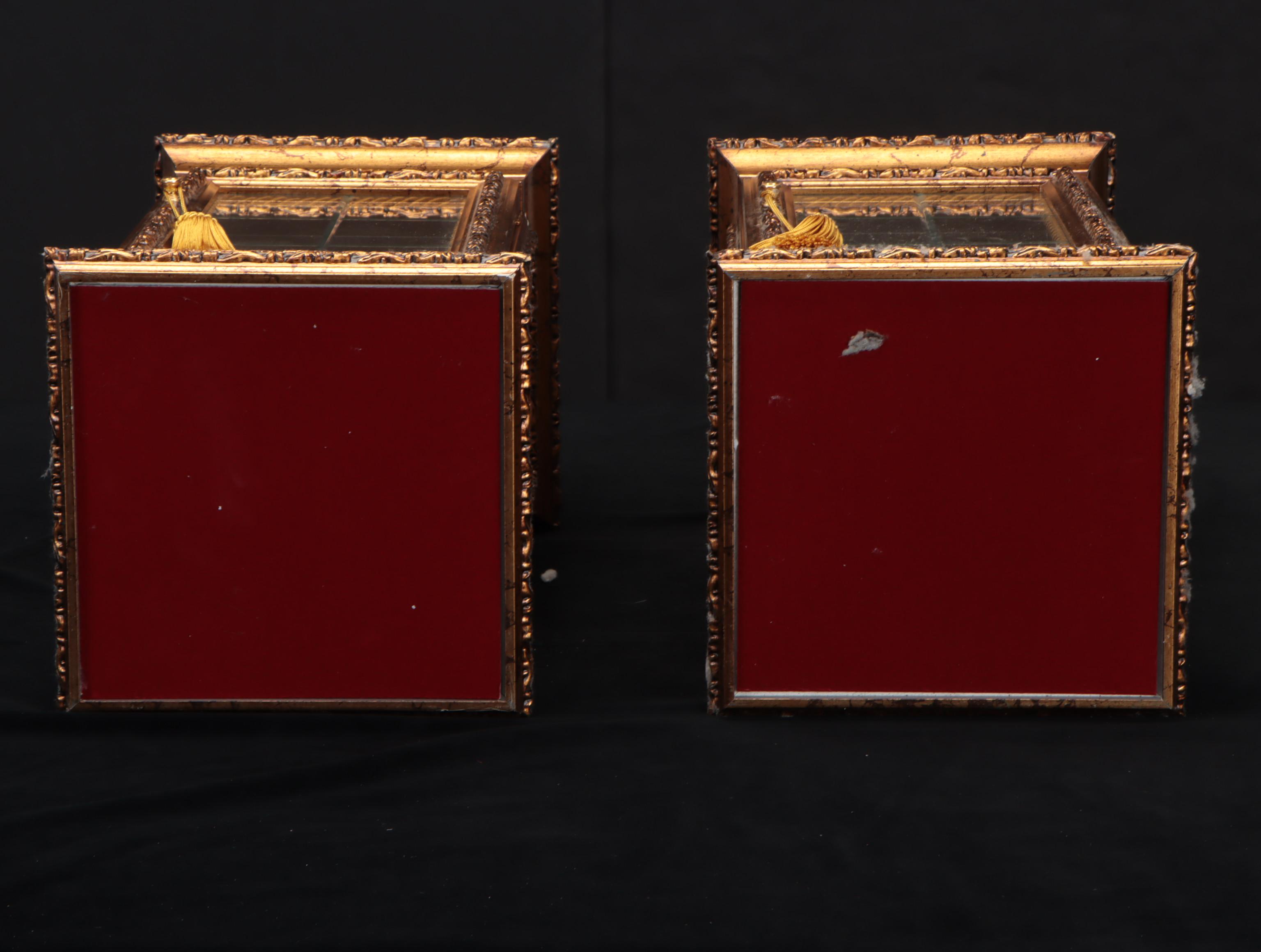Pair of Horchow Italian Rococo Style Giltwood Marble Tabletop Vitrines