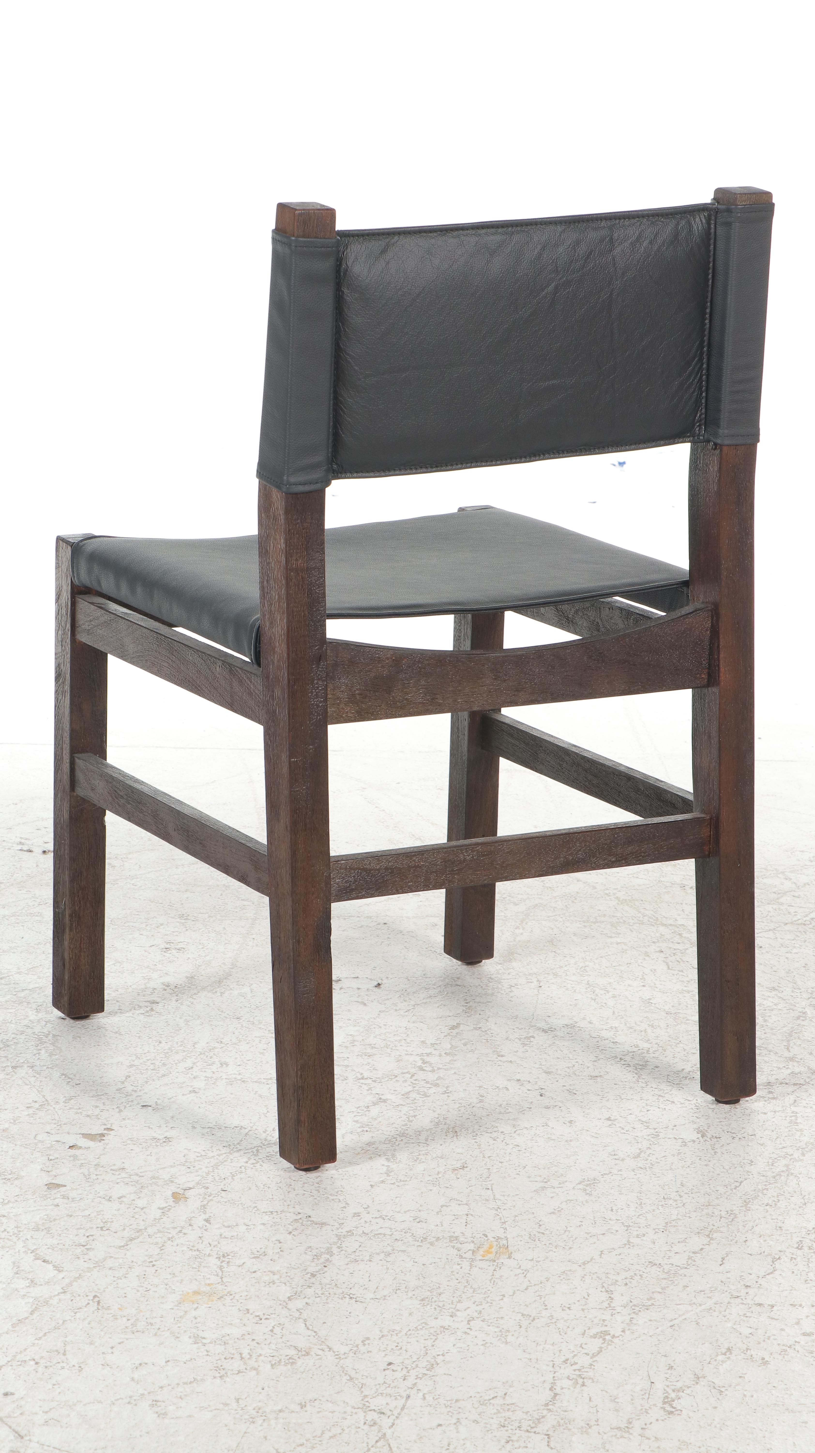 Four Pottery Barn Black Leatherette Sling Upholstered Wood Dining Chairs