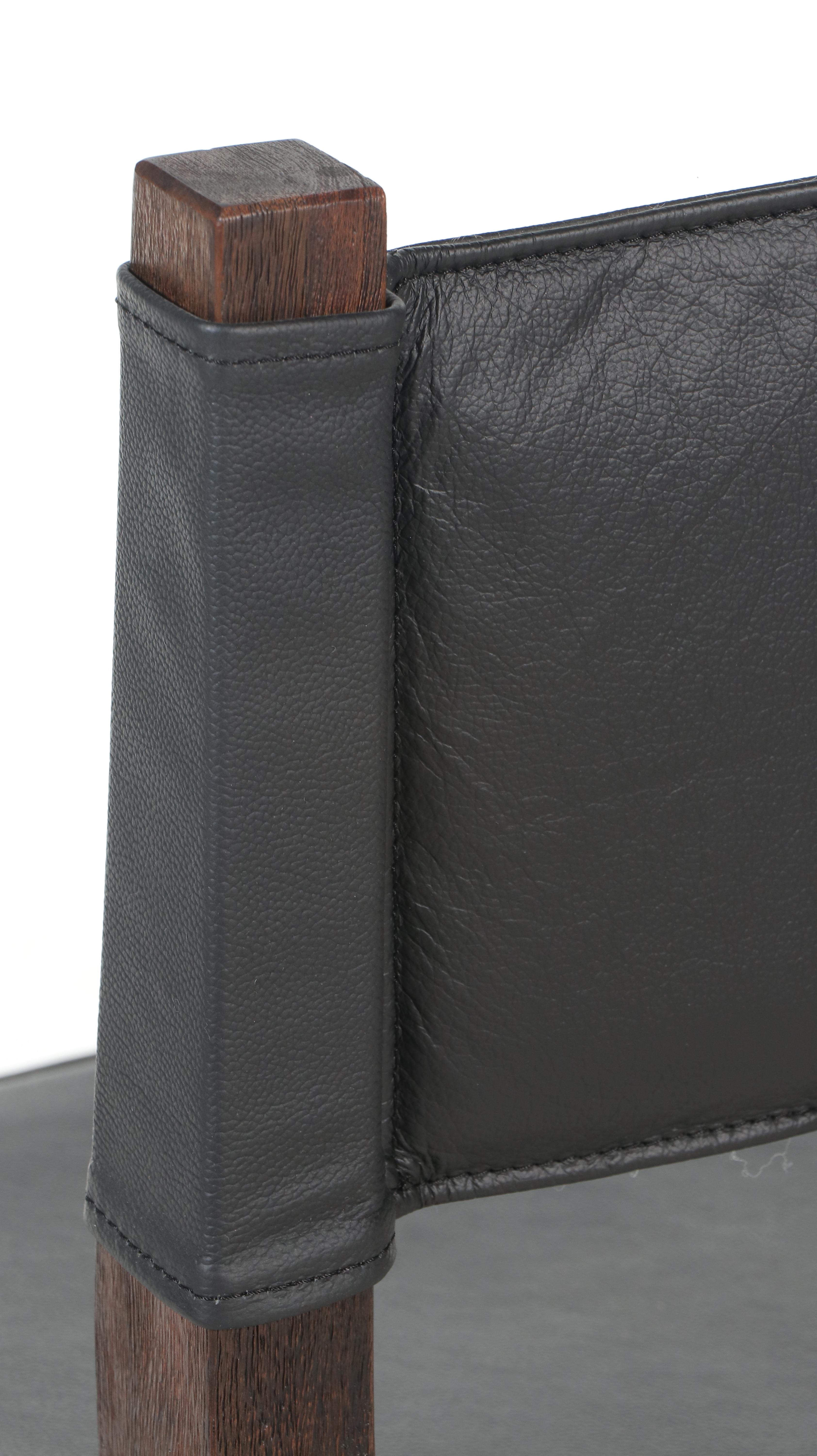 Four Pottery Barn Black Leatherette Sling Upholstered Wood Dining Chairs