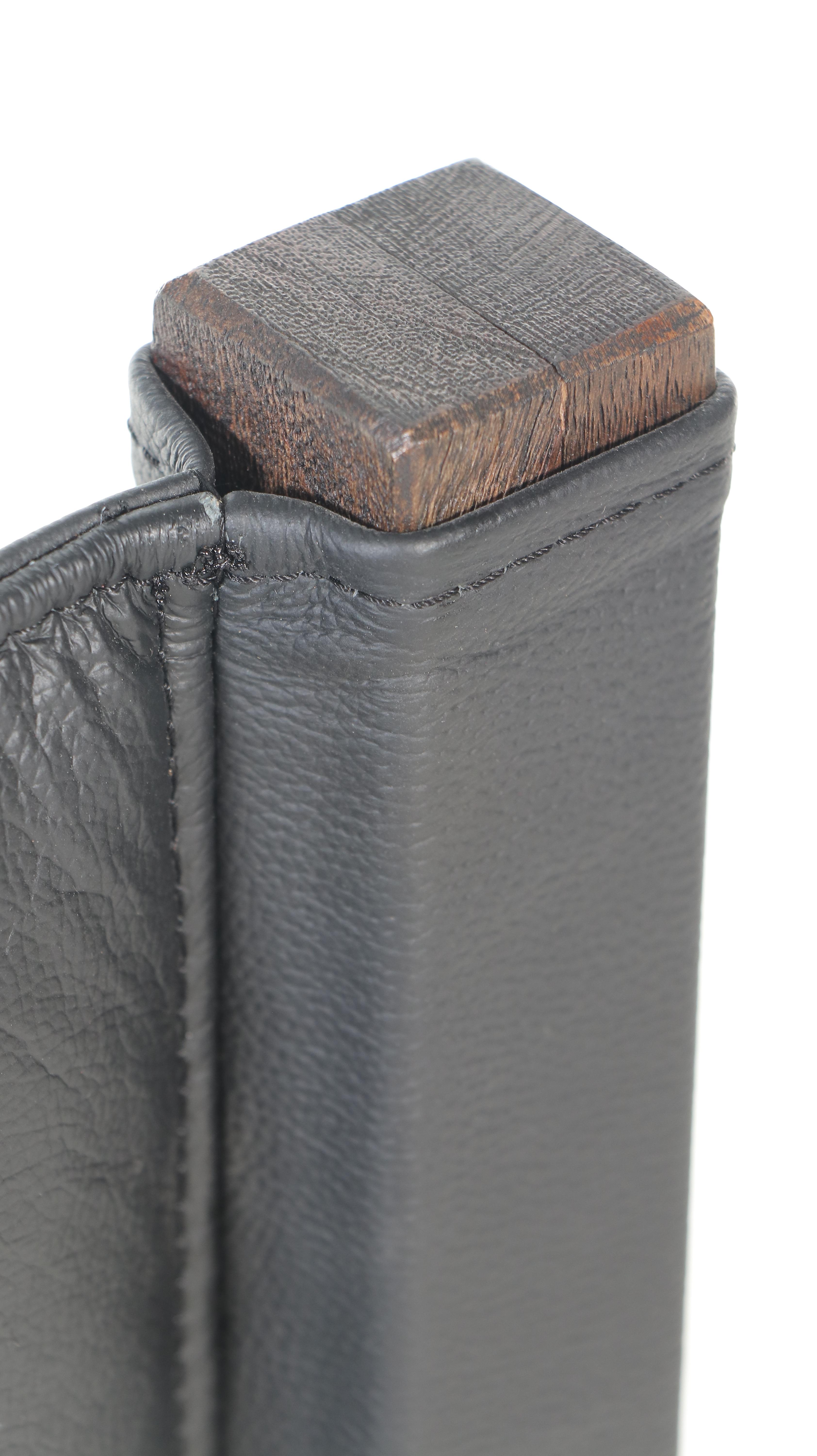 Four Pottery Barn Black Leatherette Sling Upholstered Wood Dining Chairs