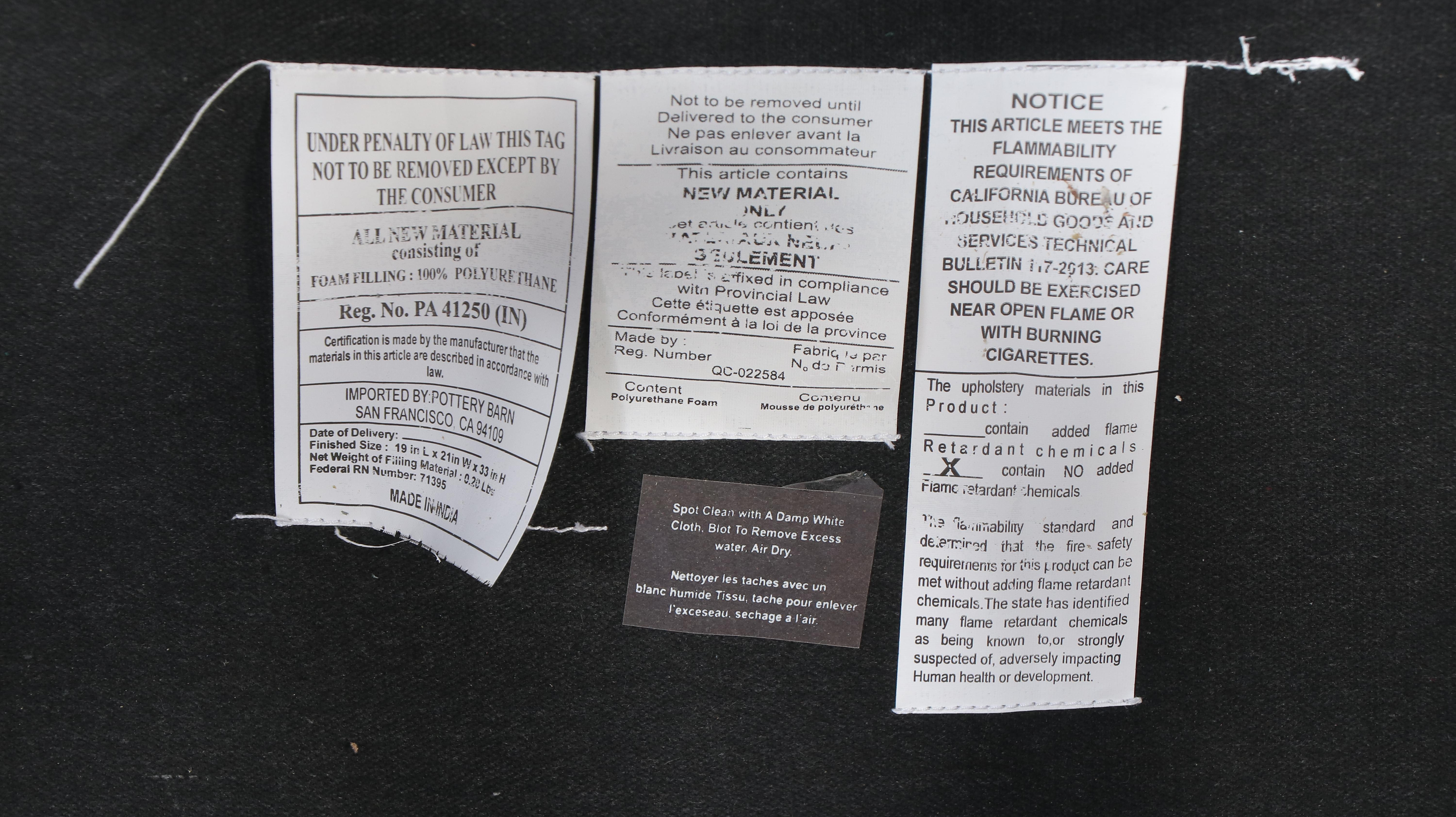 Four Pottery Barn Black Leatherette Sling Upholstered Wood Dining Chairs