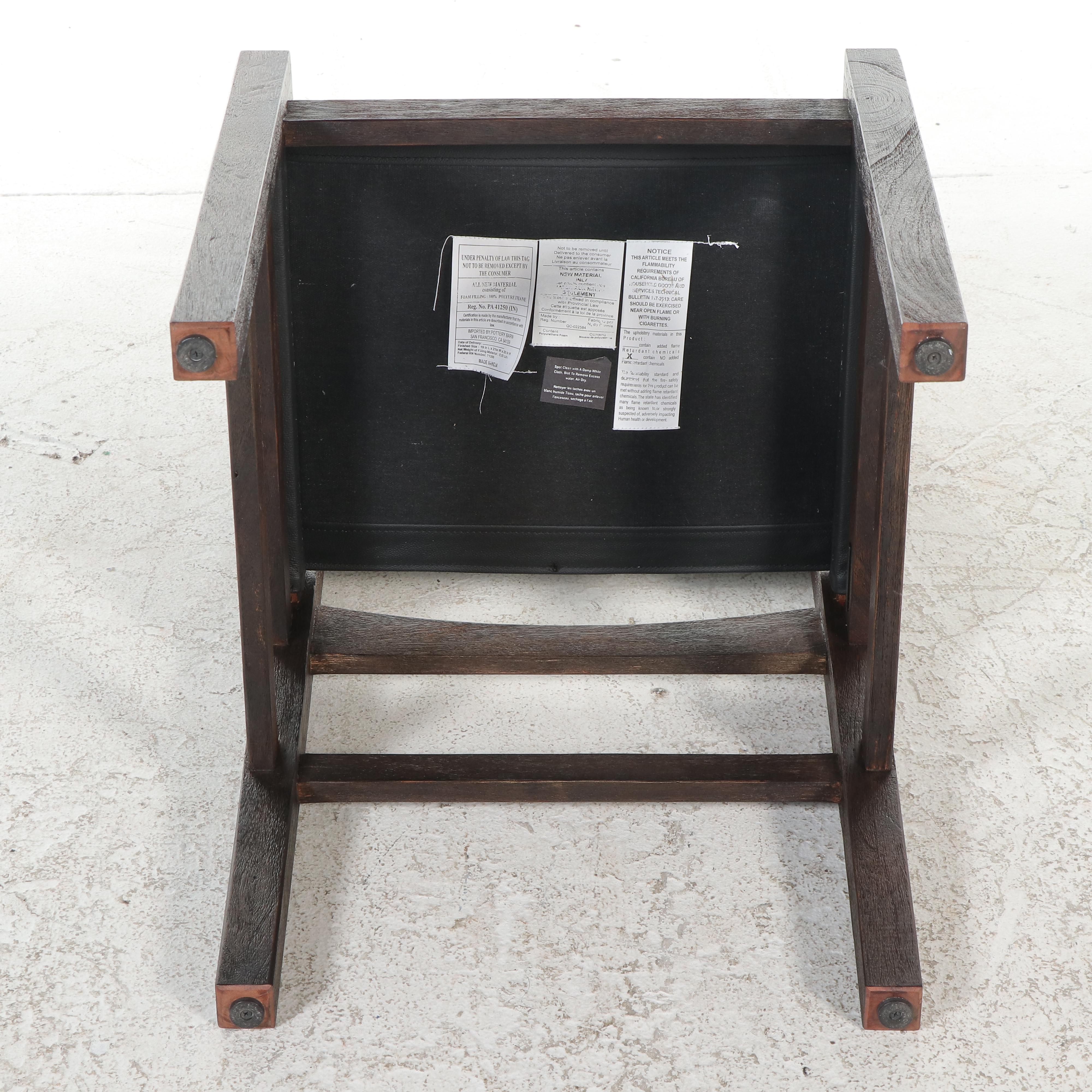 Four Pottery Barn Black Leatherette Sling Upholstered Wood Dining Chairs