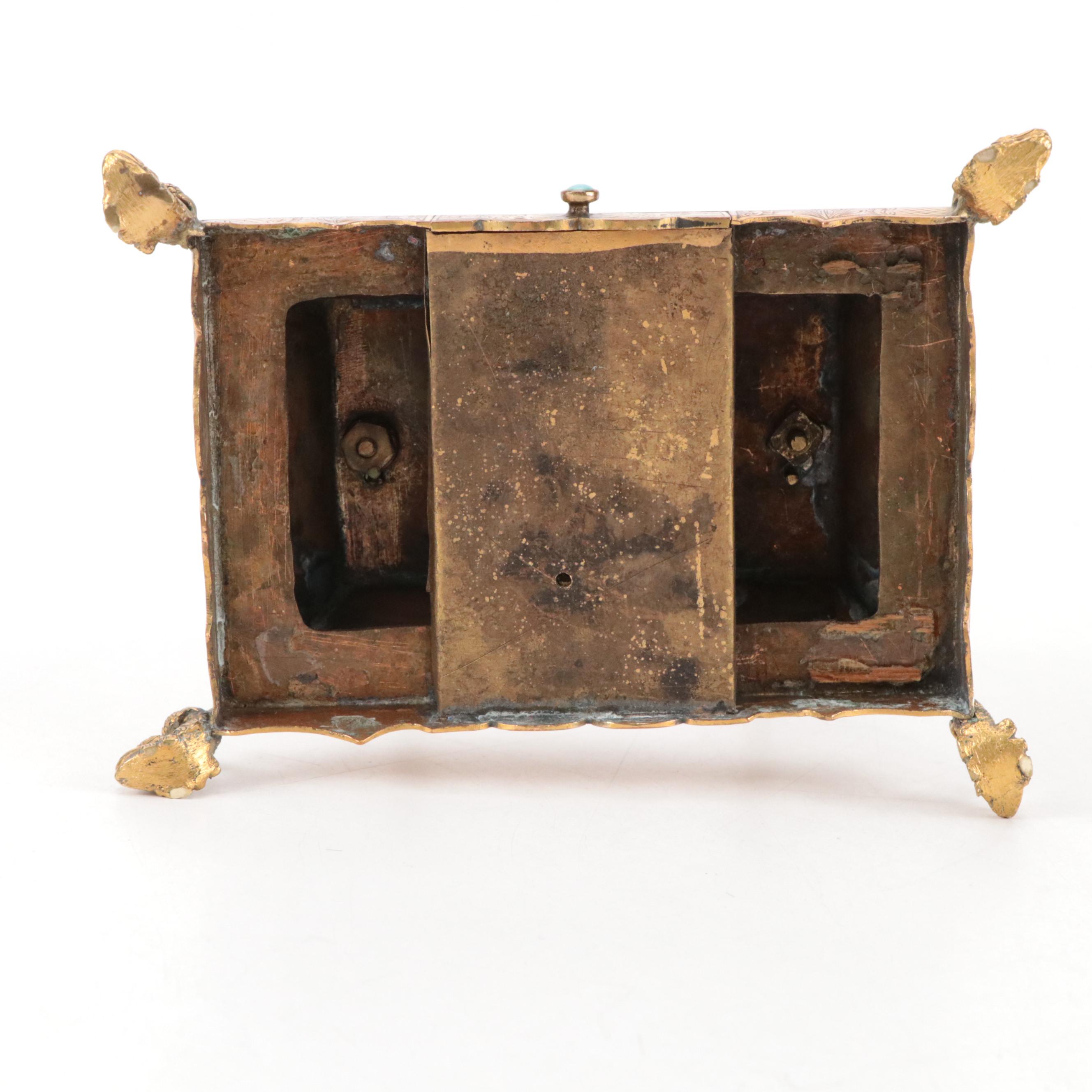 John Holland MOP No. 8 Dip Pen on Engraved Brass Stand with Inset Stones