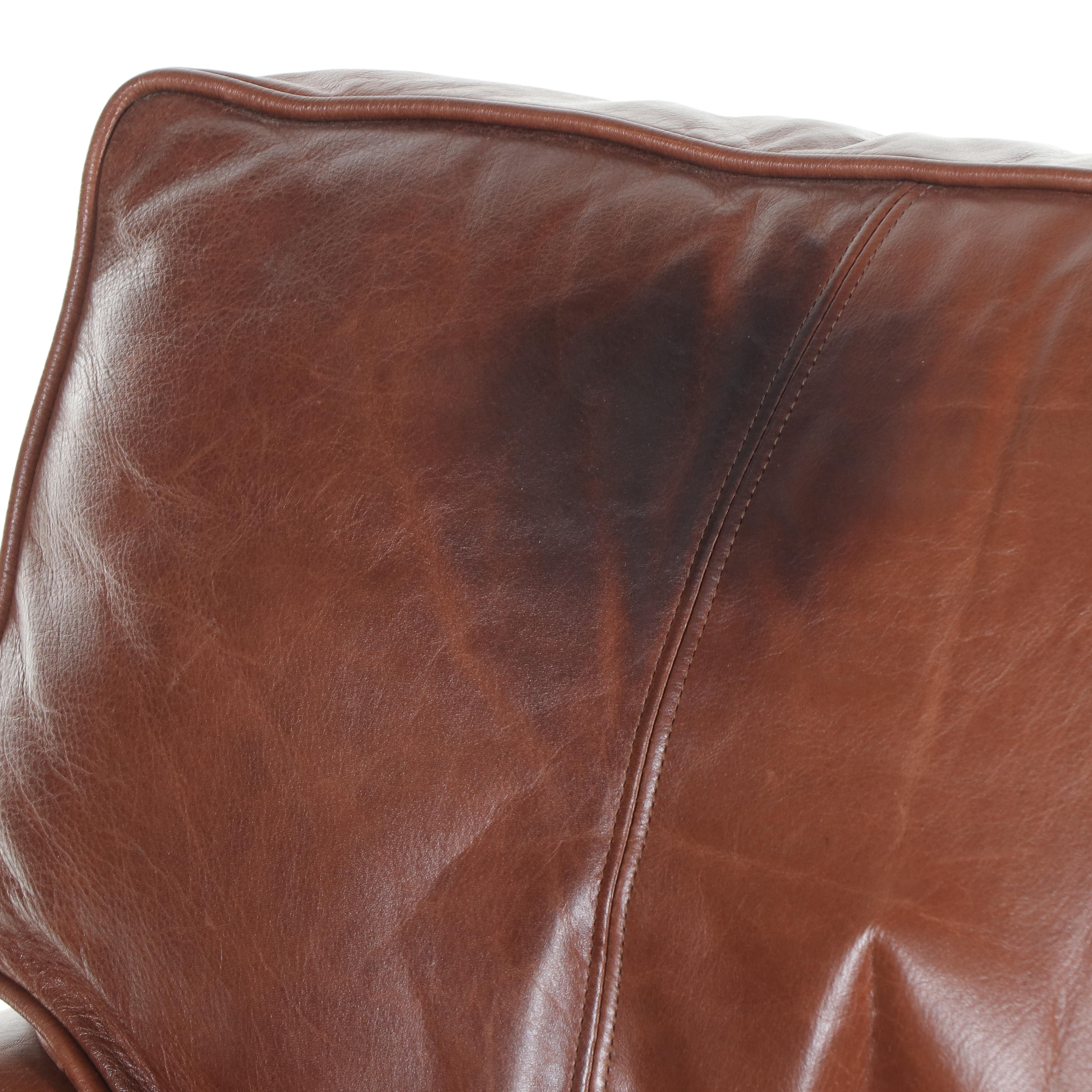 Arhaus Furniture Brown Leather Club Chair with Ottoman