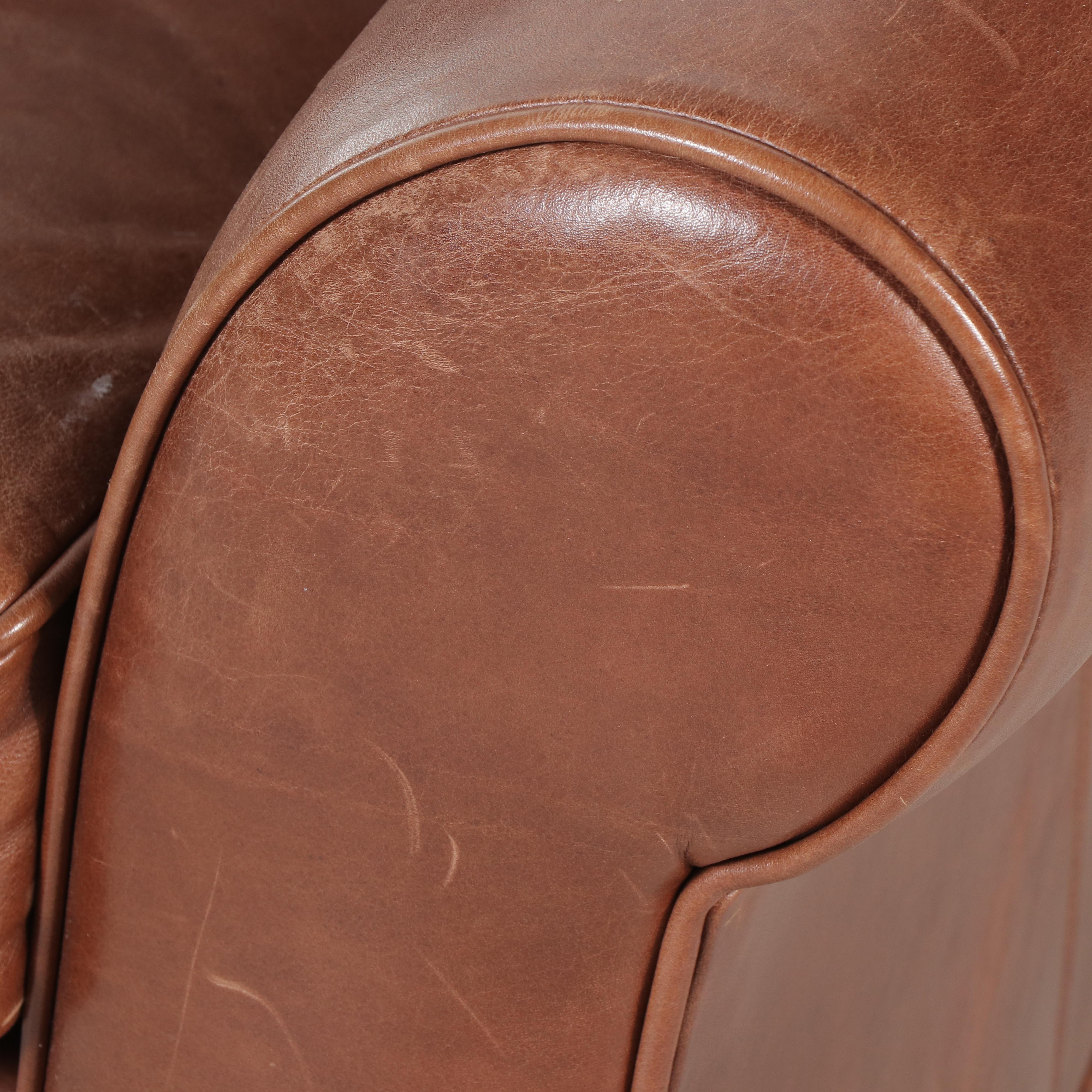 Arhaus Furniture Brown Leather Club Chair with Ottoman