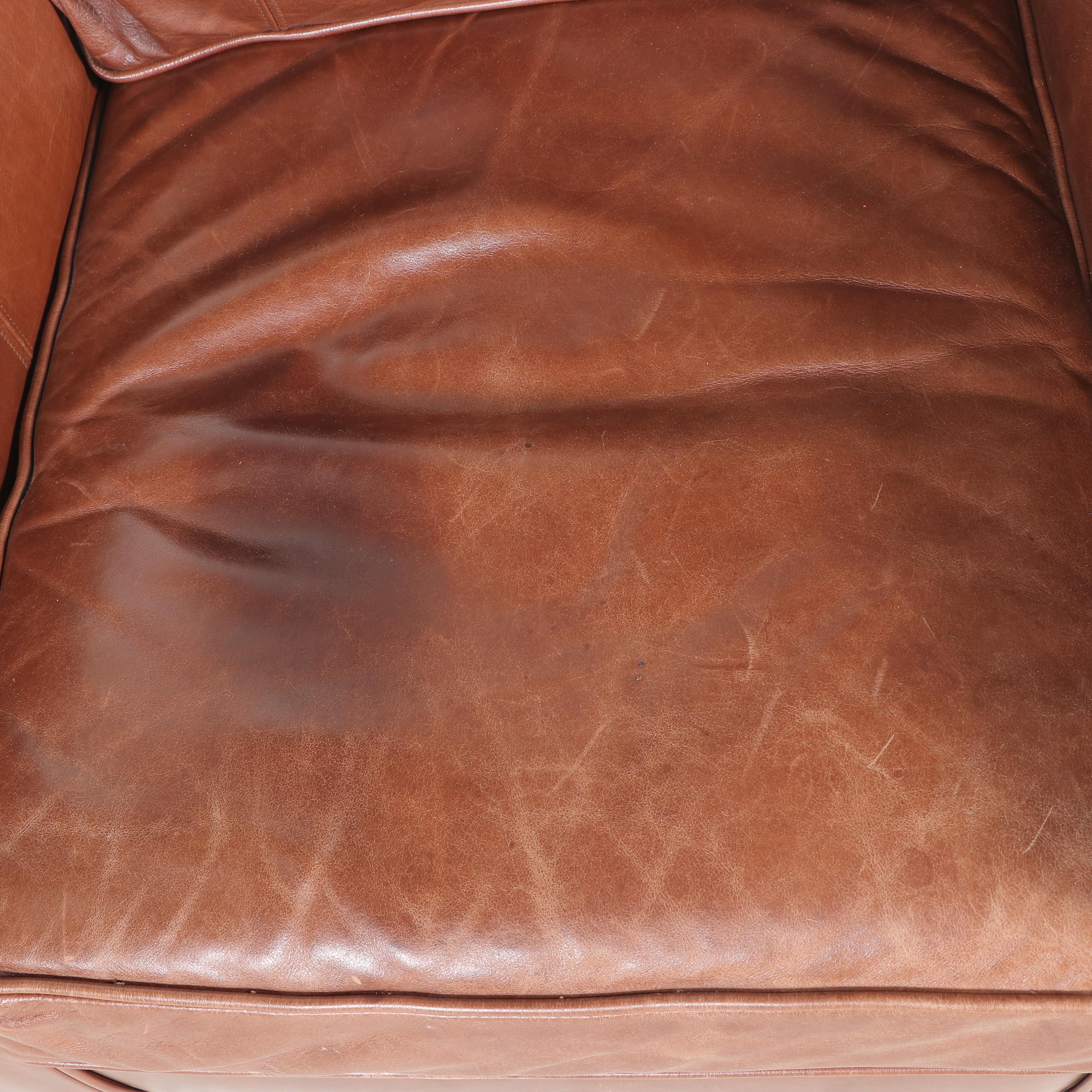 Arhaus Furniture Brown Leather Club Chair with Ottoman