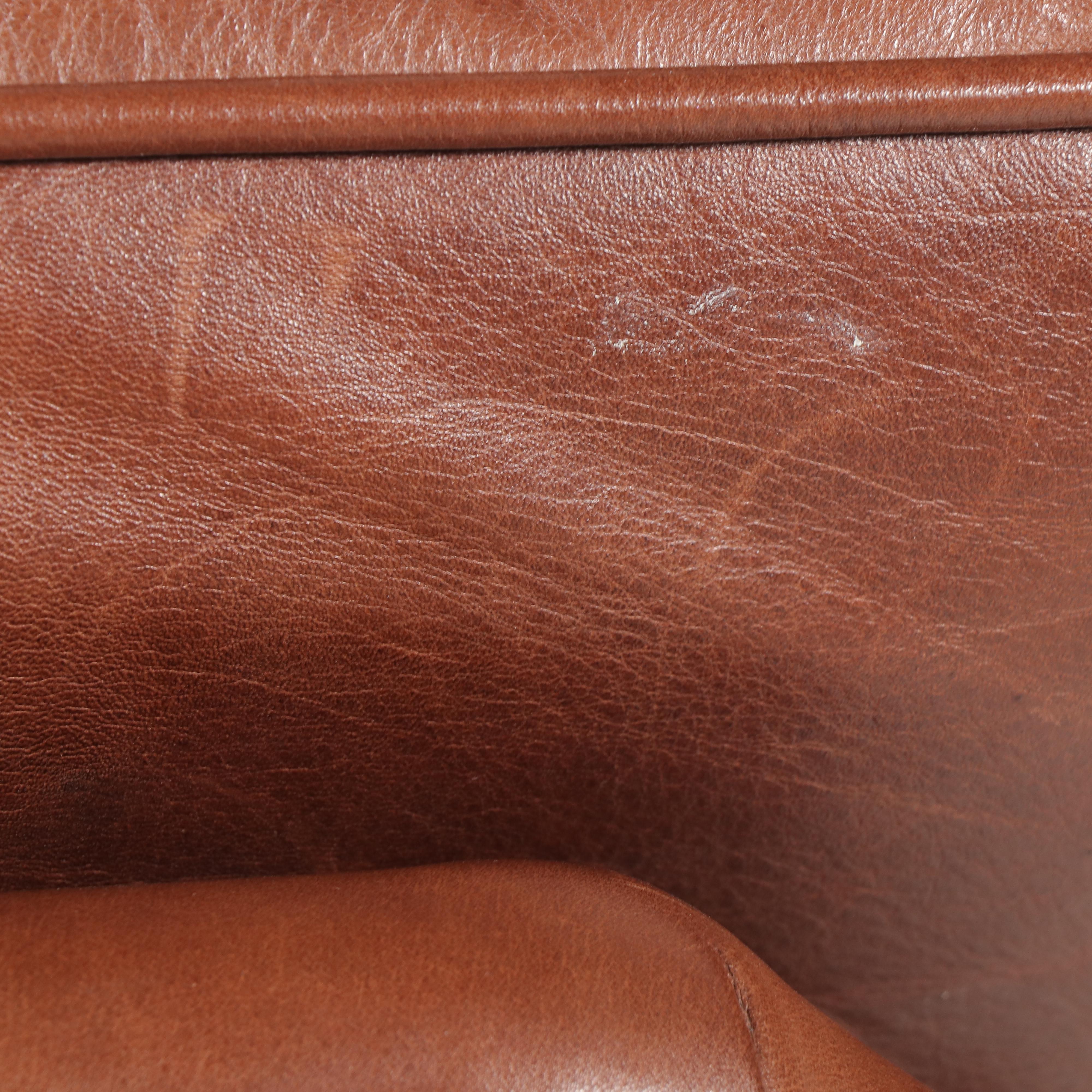 Arhaus Furniture Brown Leather Club Chair with Ottoman