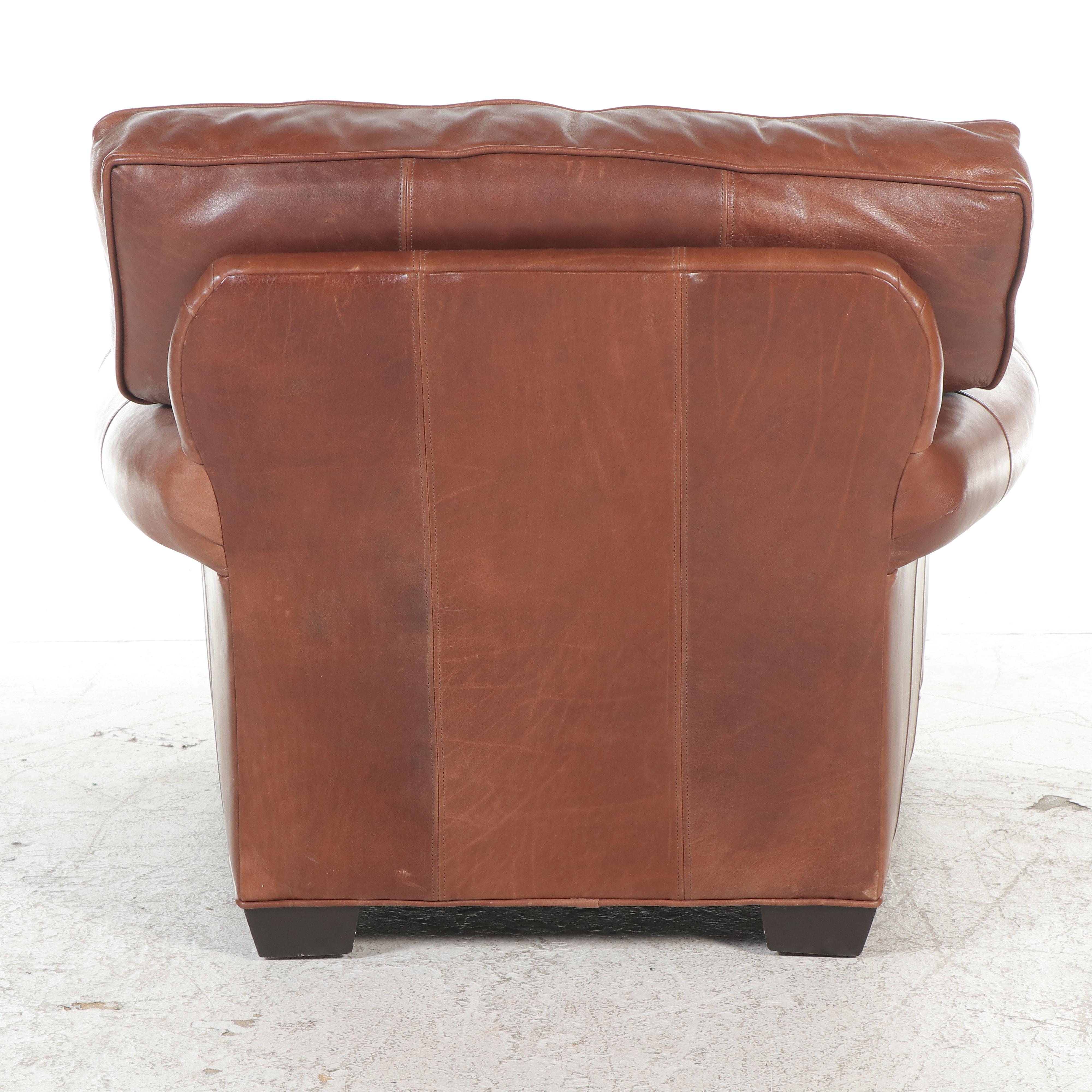 Arhaus Furniture Brown Leather Club Chair with Ottoman