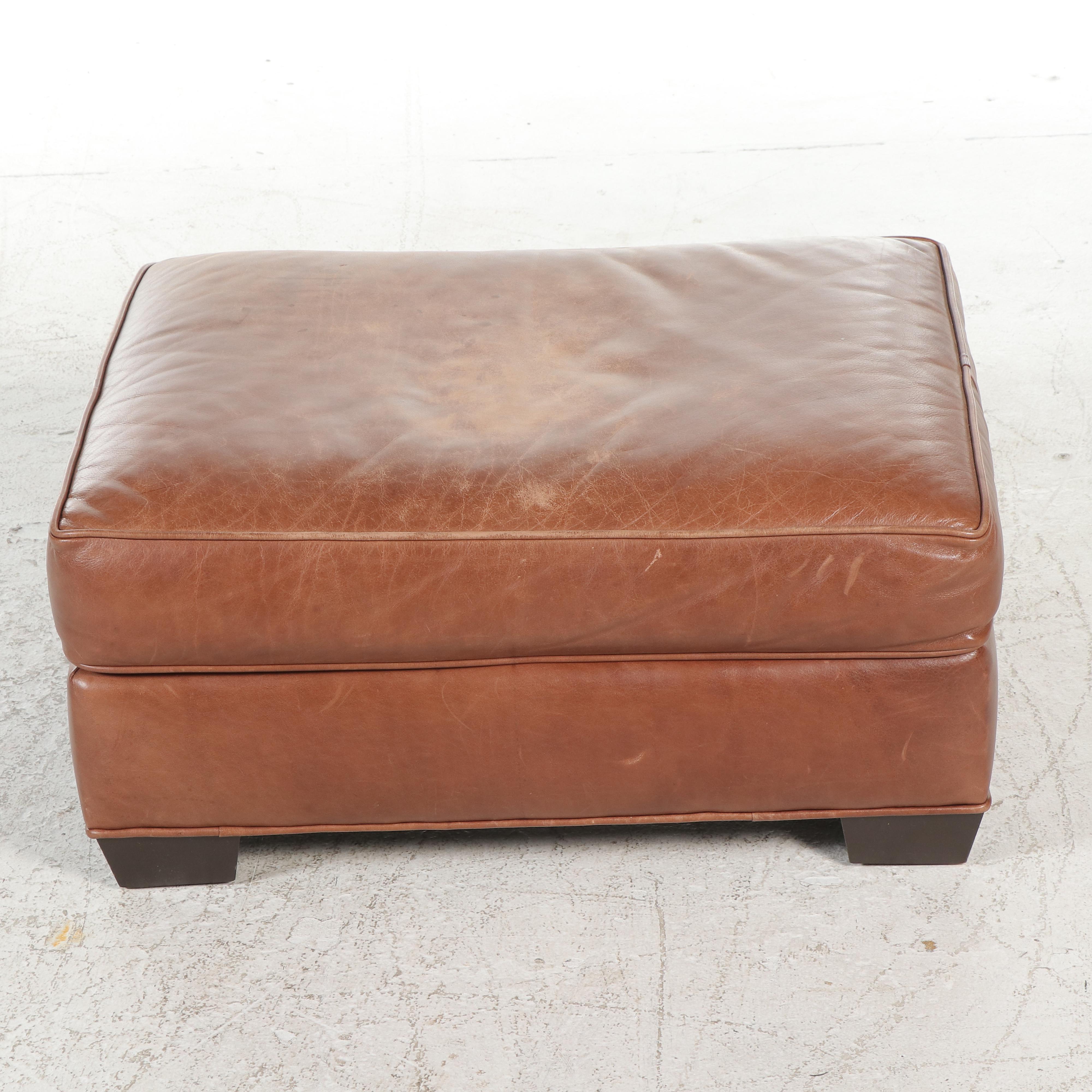Arhaus Furniture Brown Leather Club Chair with Ottoman