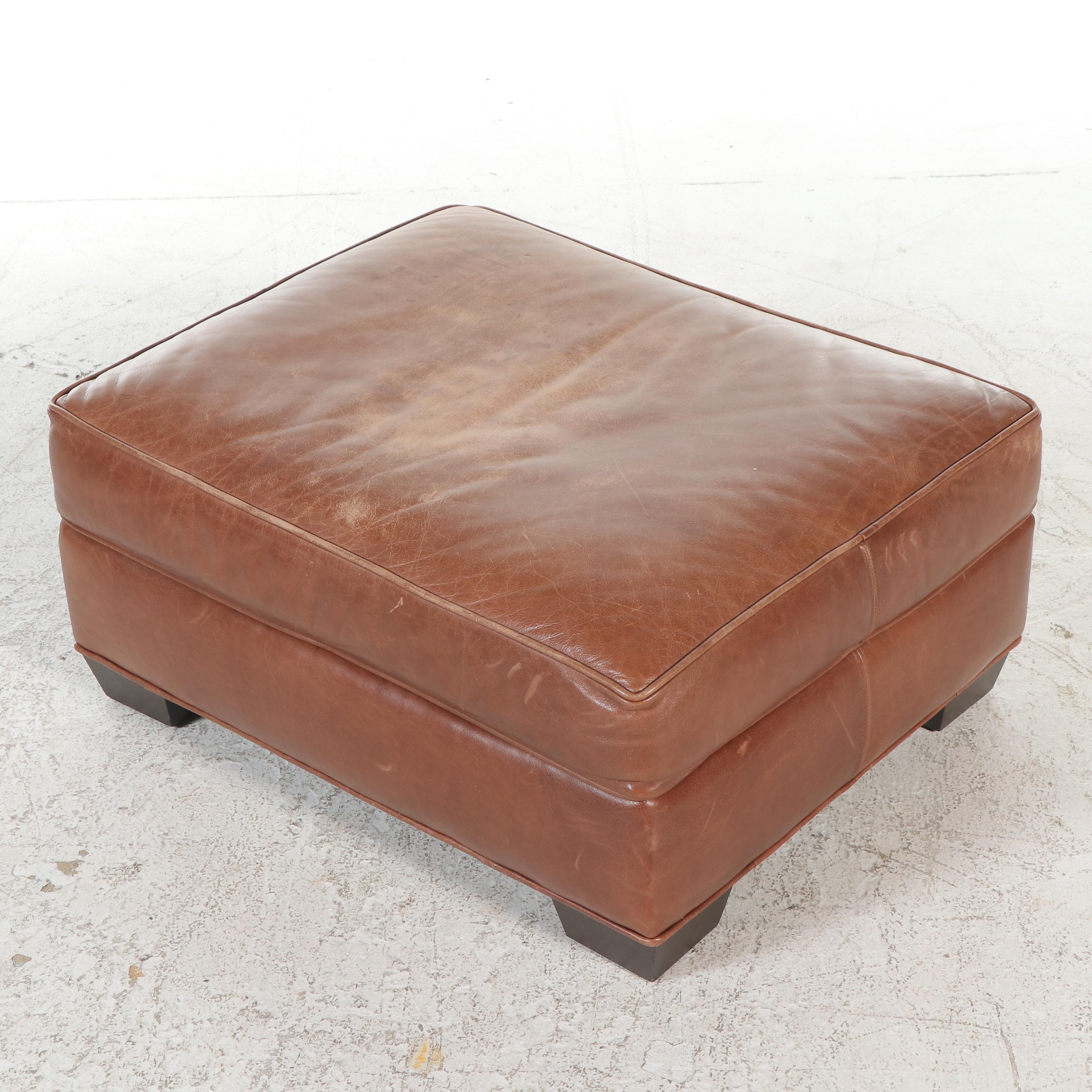 Arhaus Furniture Brown Leather Club Chair with Ottoman