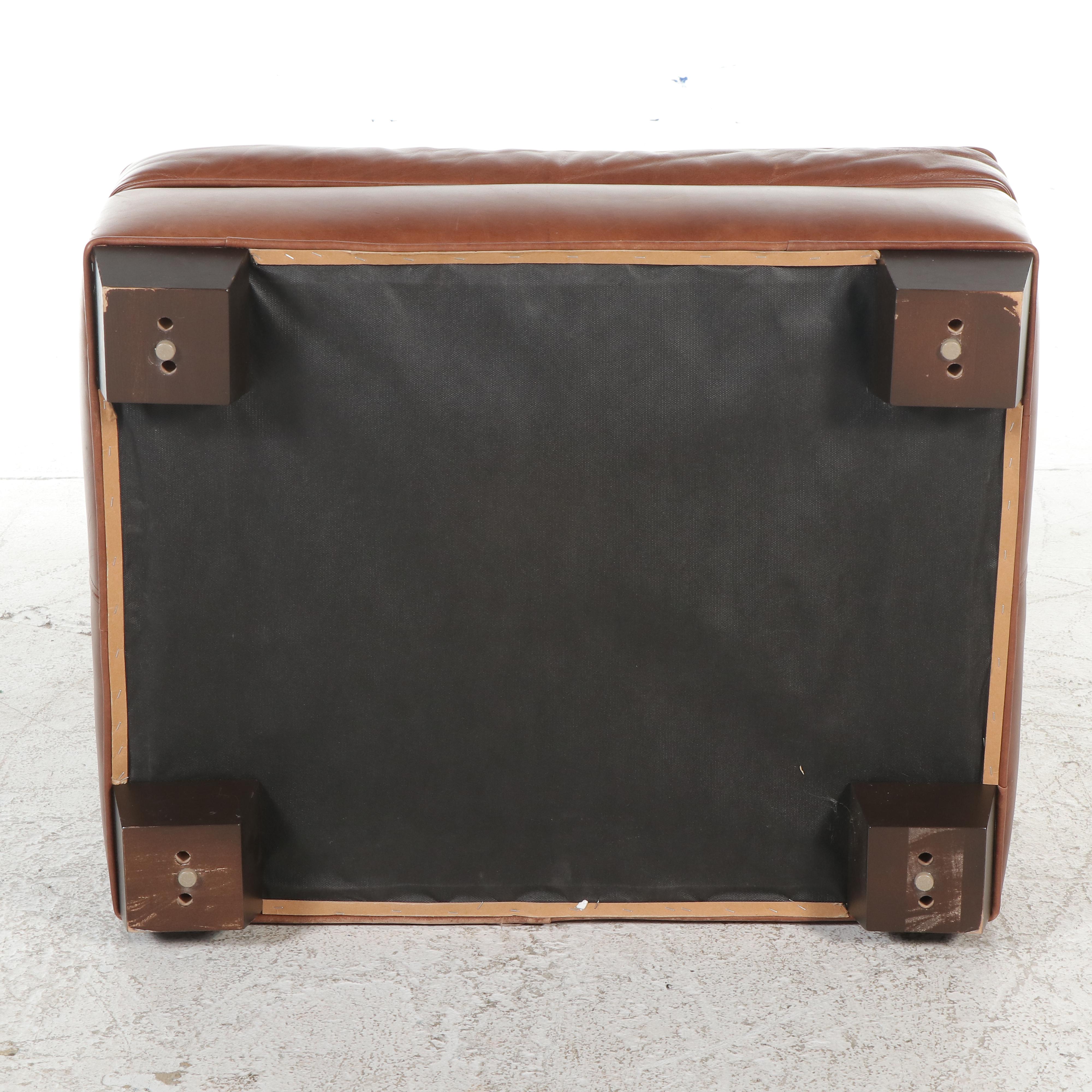 Arhaus Furniture Brown Leather Club Chair with Ottoman