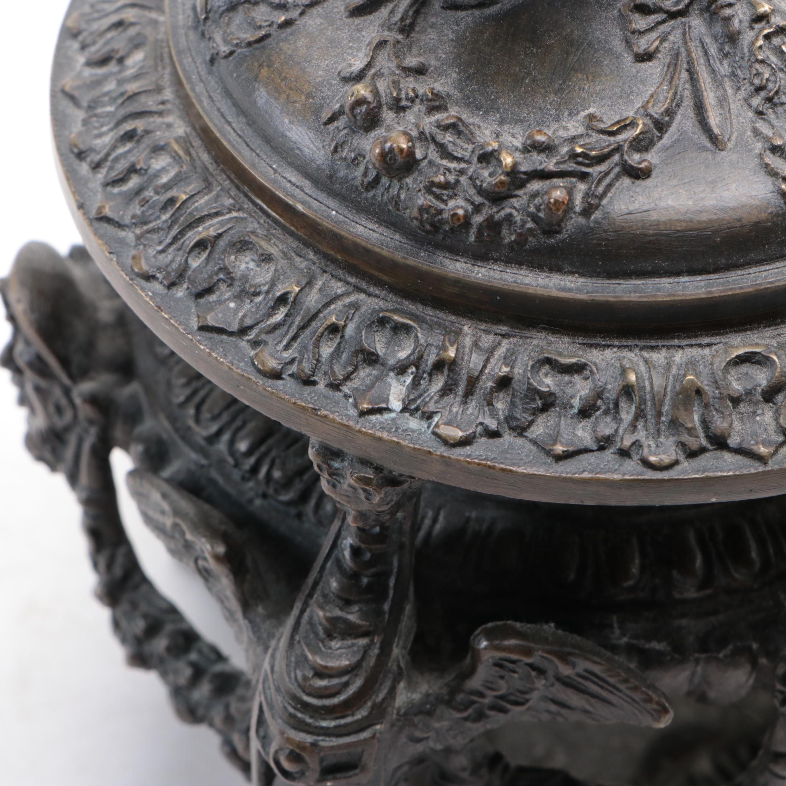 Italian Antonio Pandiani Cast Bronze Lidded Footed Box with Satyr Finial