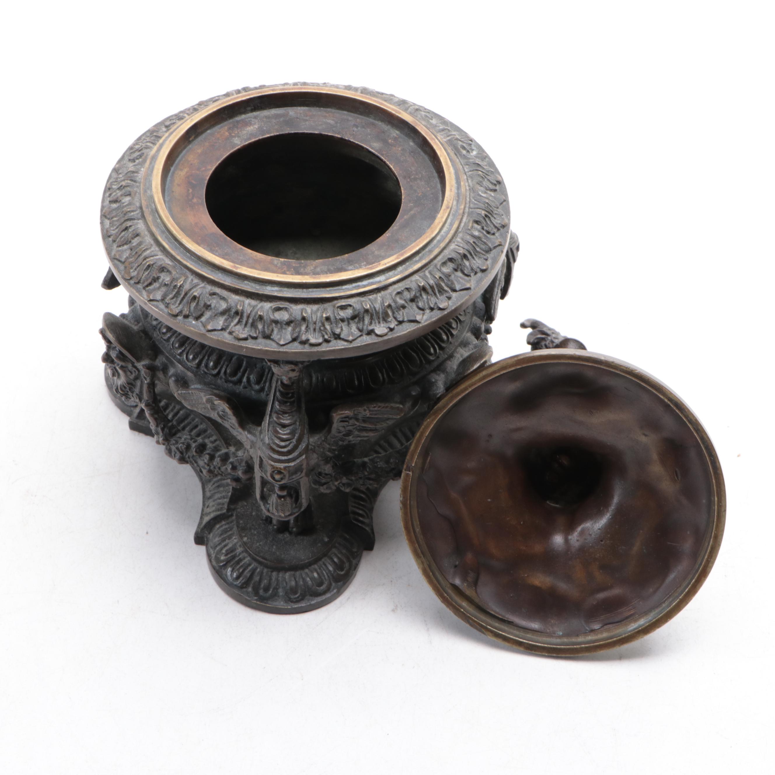 Italian Antonio Pandiani Cast Bronze Lidded Footed Box with Satyr Finial