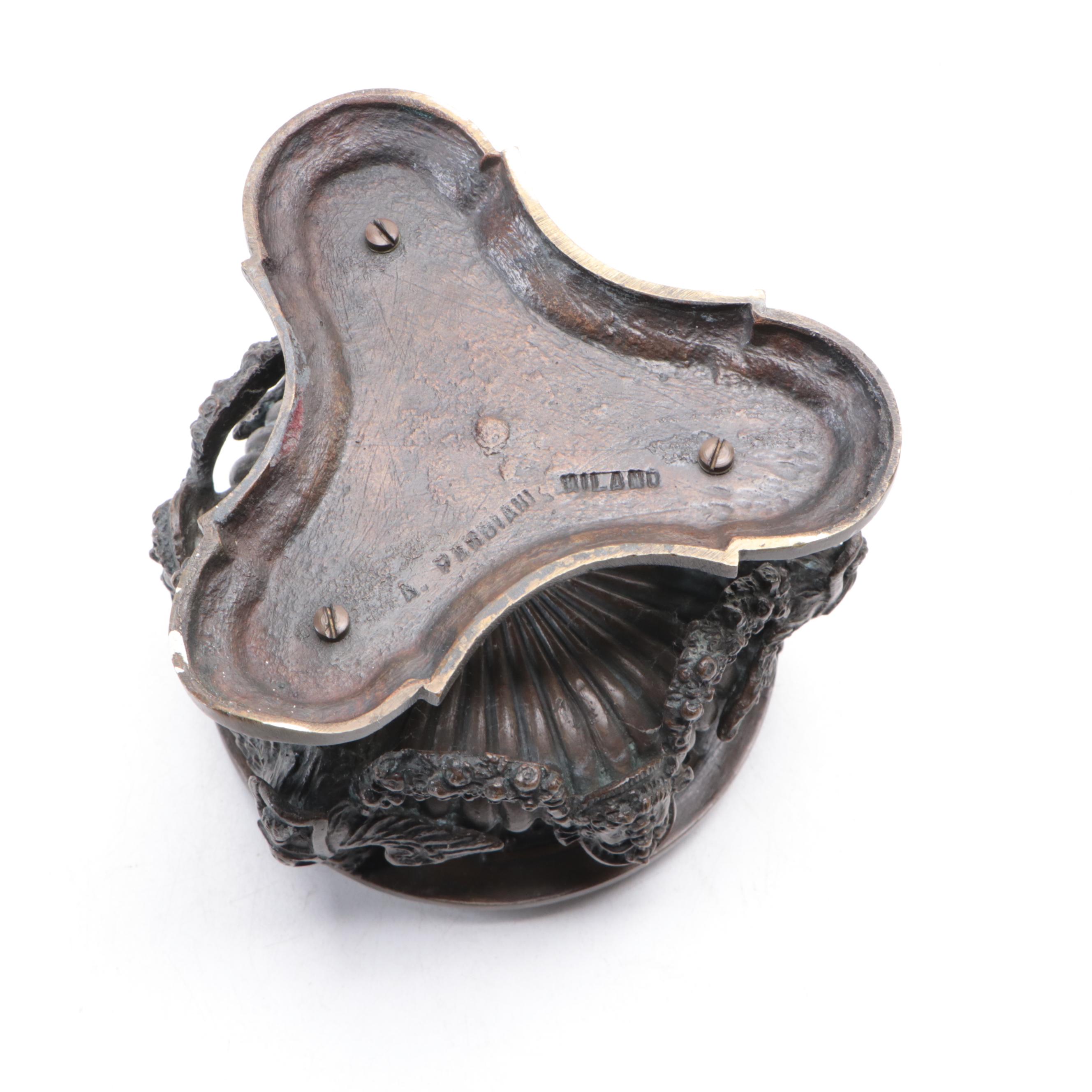 Italian Antonio Pandiani Cast Bronze Lidded Footed Box with Satyr Finial