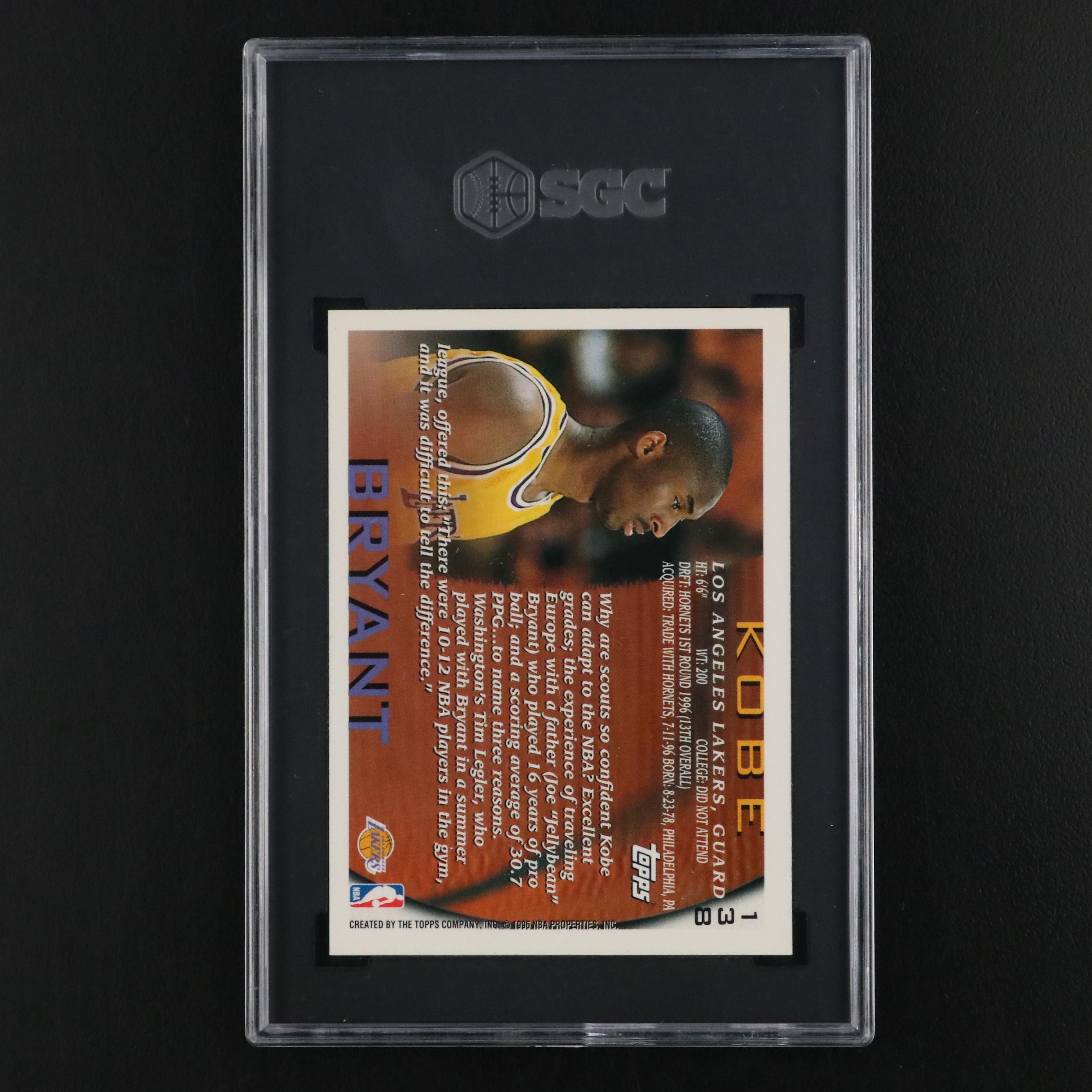 1996–97 Topps Kobe Bryant Rookie Basketball Card #138 Graded SGC 9