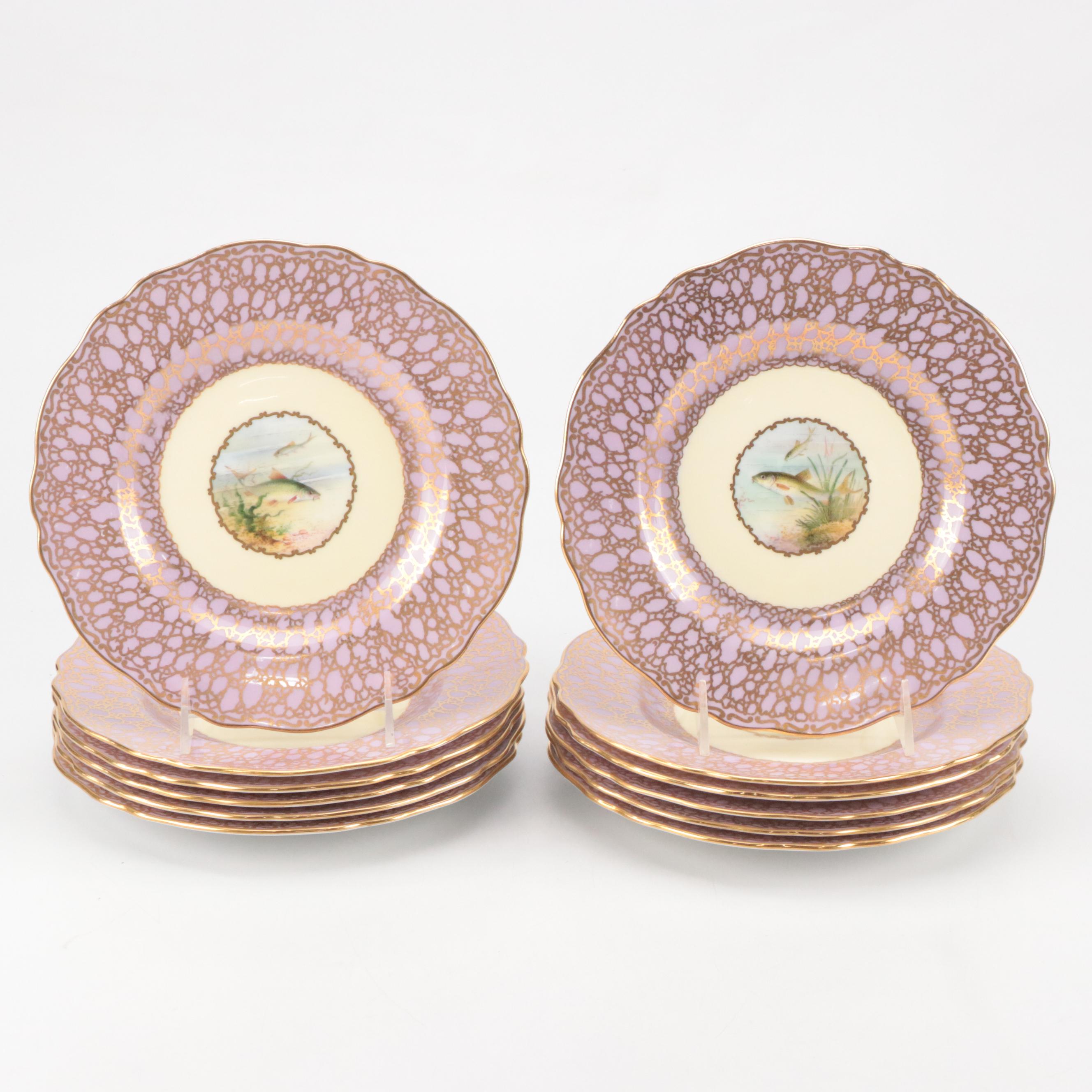 Wedgwood for T. Goode & Co. Porcelain Pink Luster Rim Fish Plates