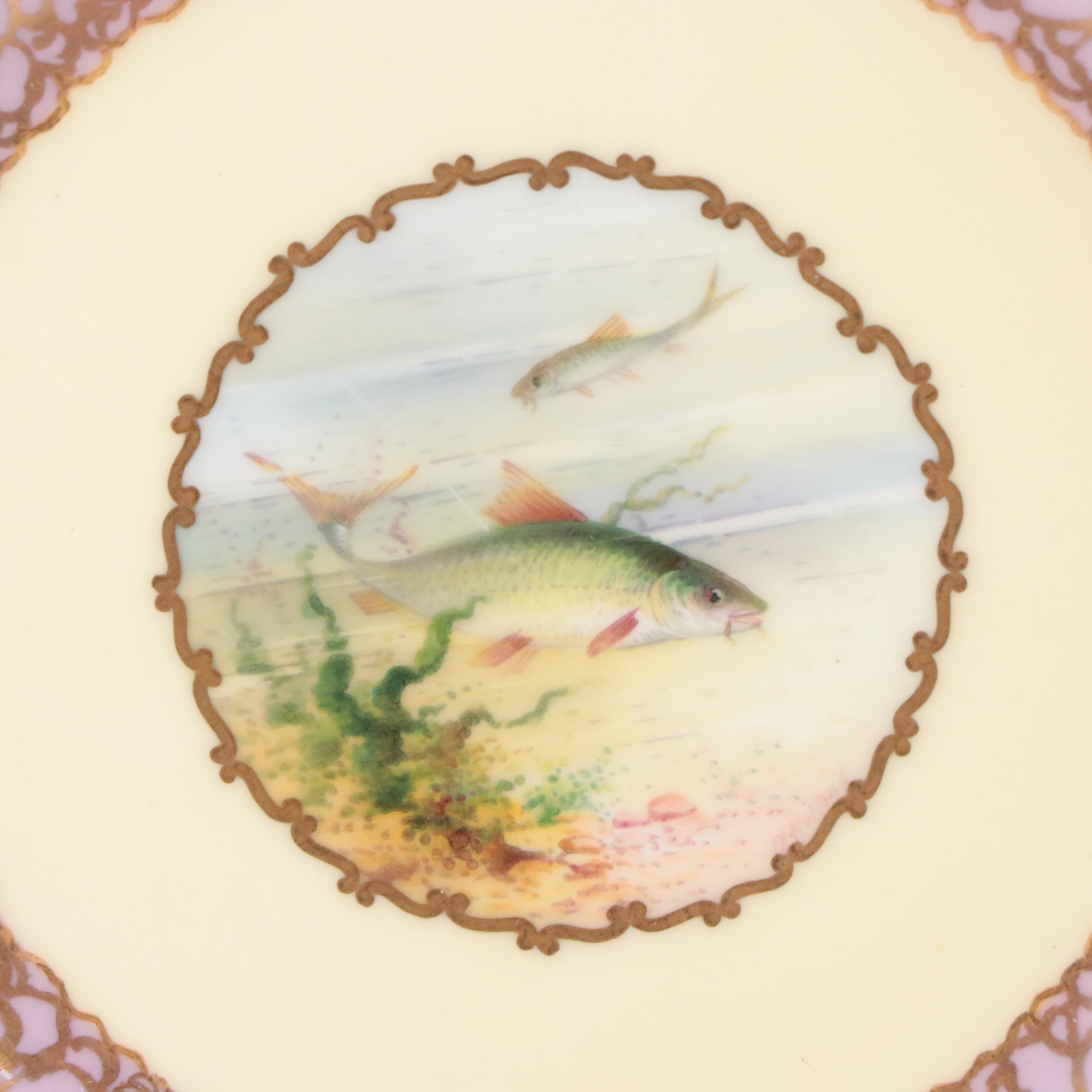Wedgwood for T. Goode & Co. Porcelain Pink Luster Rim Fish Plates