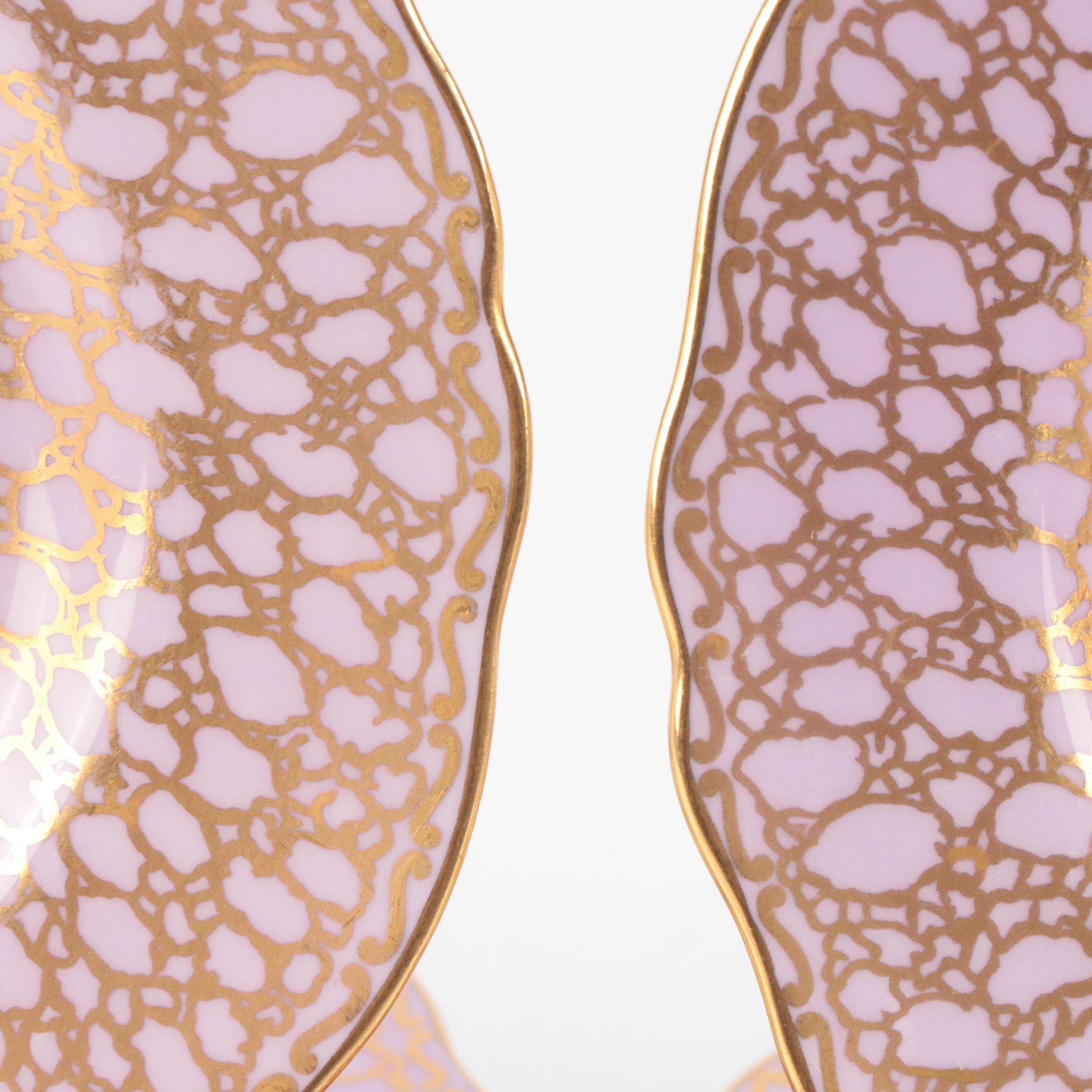 Wedgwood for T. Goode & Co. Porcelain Pink Luster Rim Fish Plates