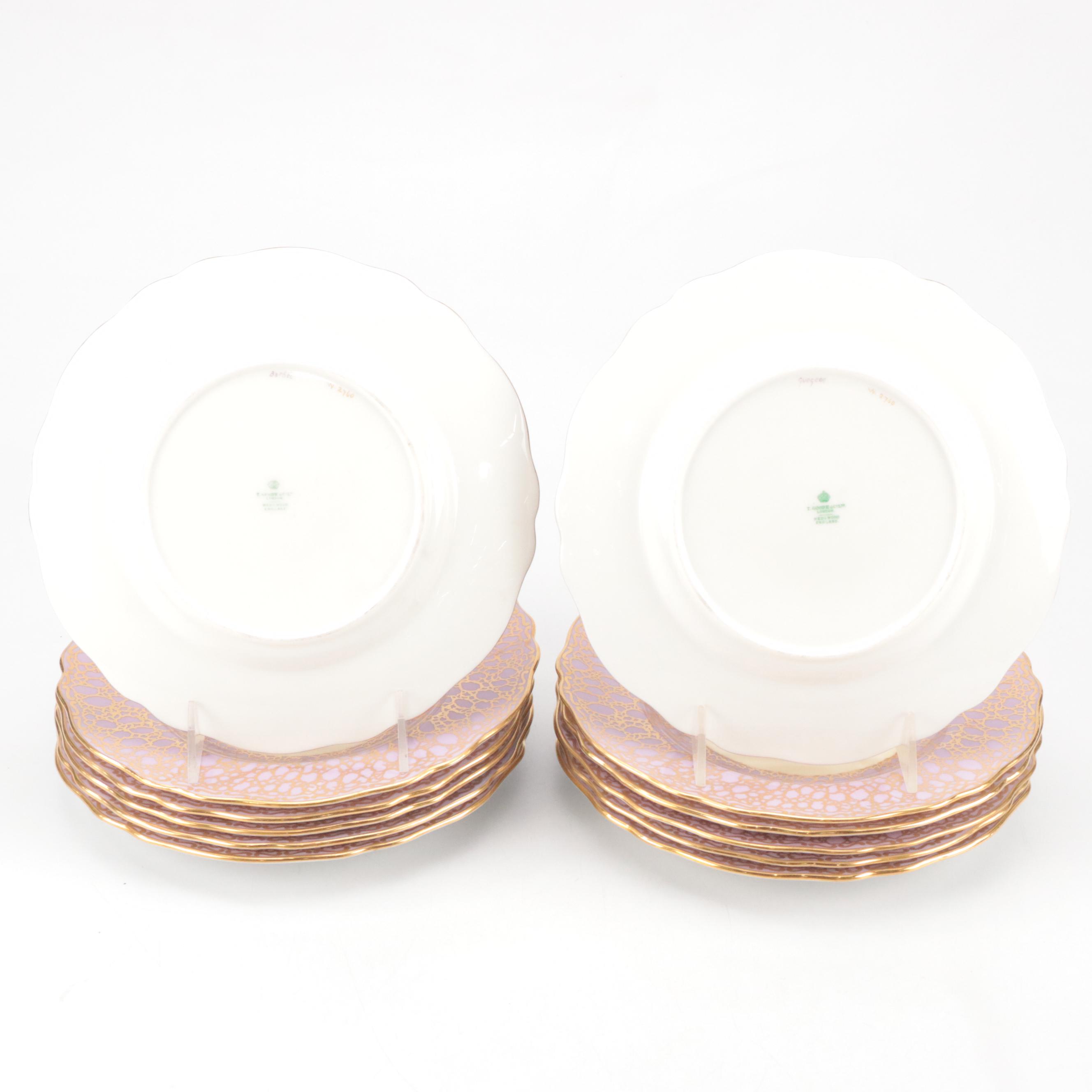 Wedgwood for T. Goode & Co. Porcelain Pink Luster Rim Fish Plates