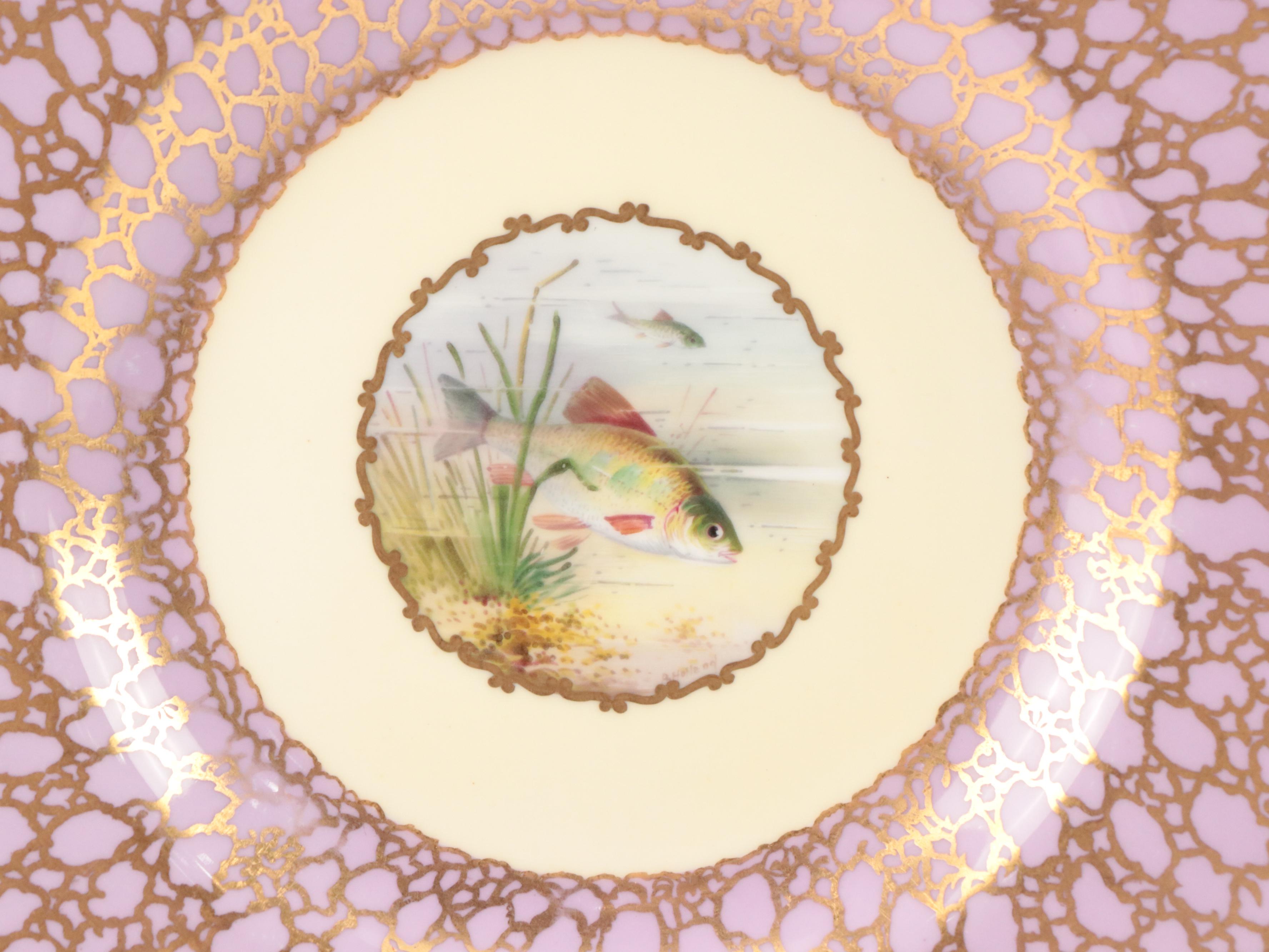 Wedgwood for T. Goode & Co. Porcelain Pink Luster Rim Fish Plates