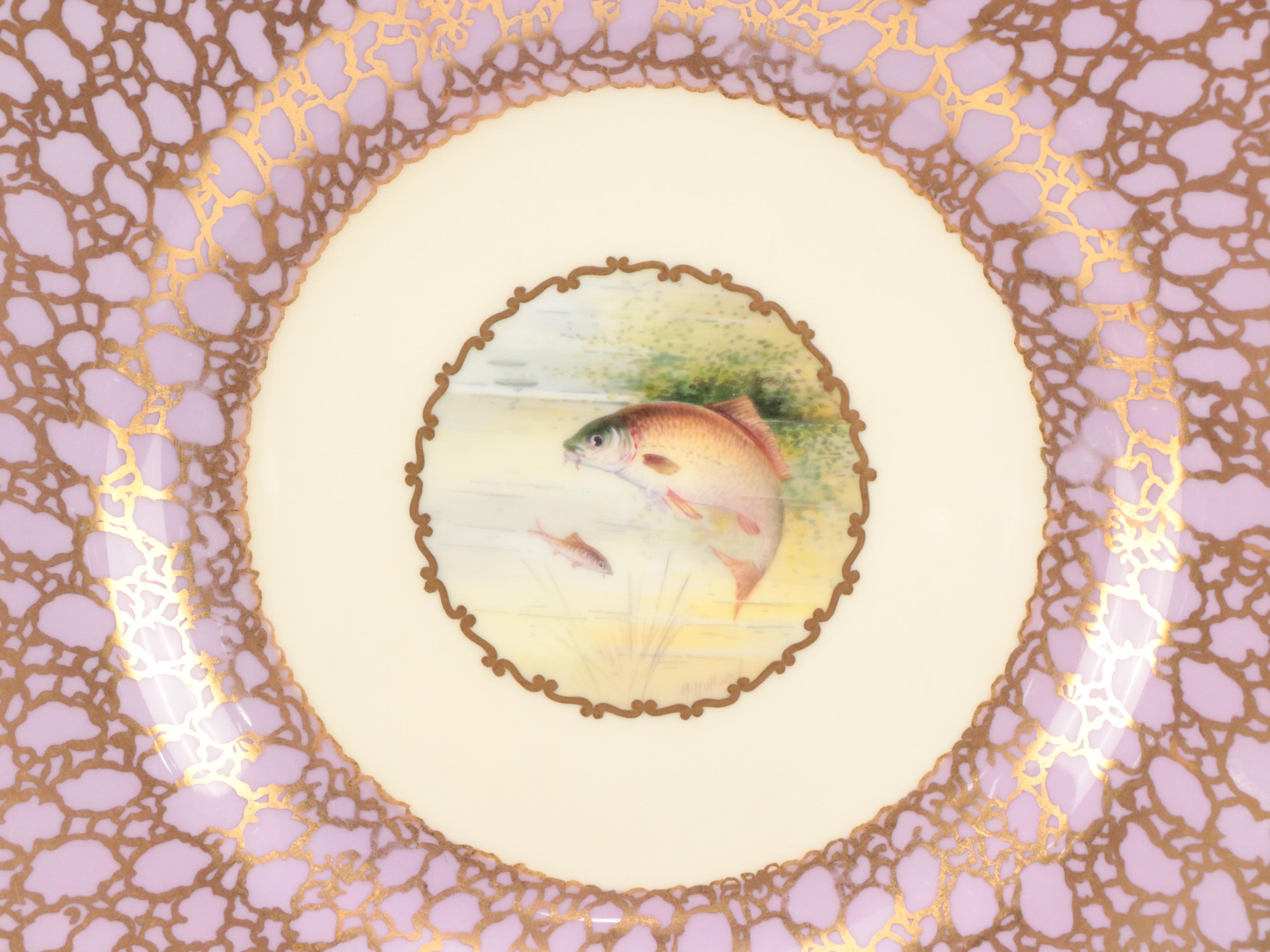 Wedgwood for T. Goode & Co. Porcelain Pink Luster Rim Fish Plates