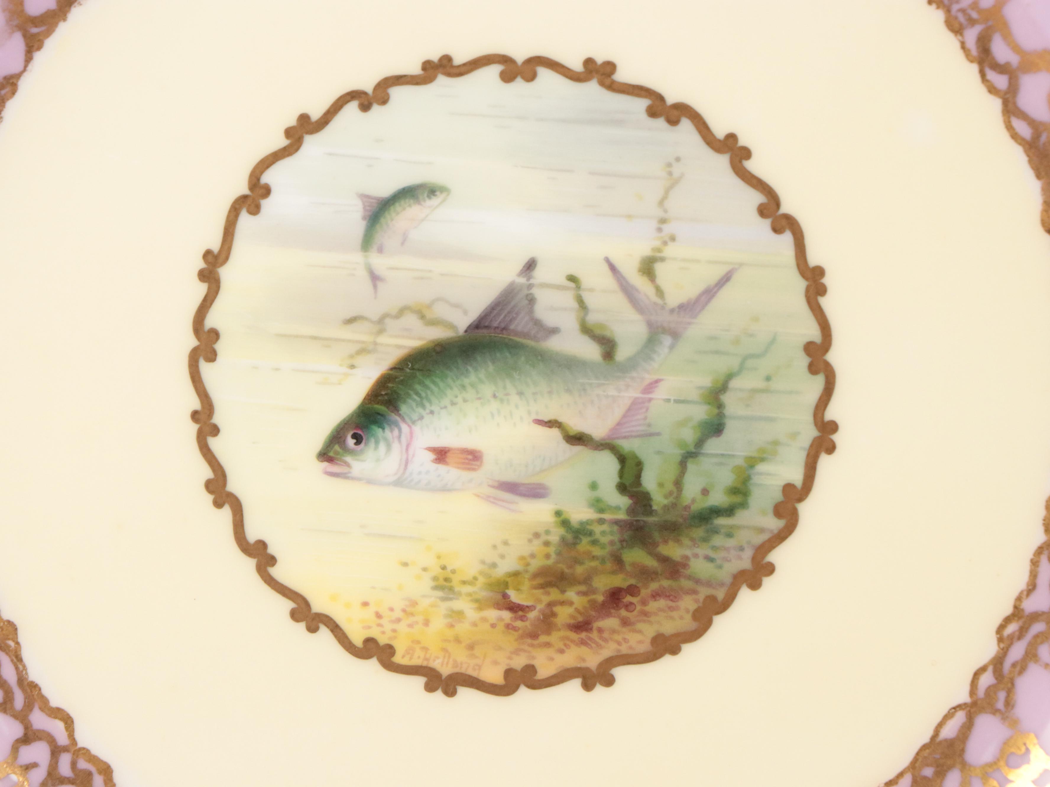 Wedgwood for T. Goode & Co. Porcelain Pink Luster Rim Fish Plates