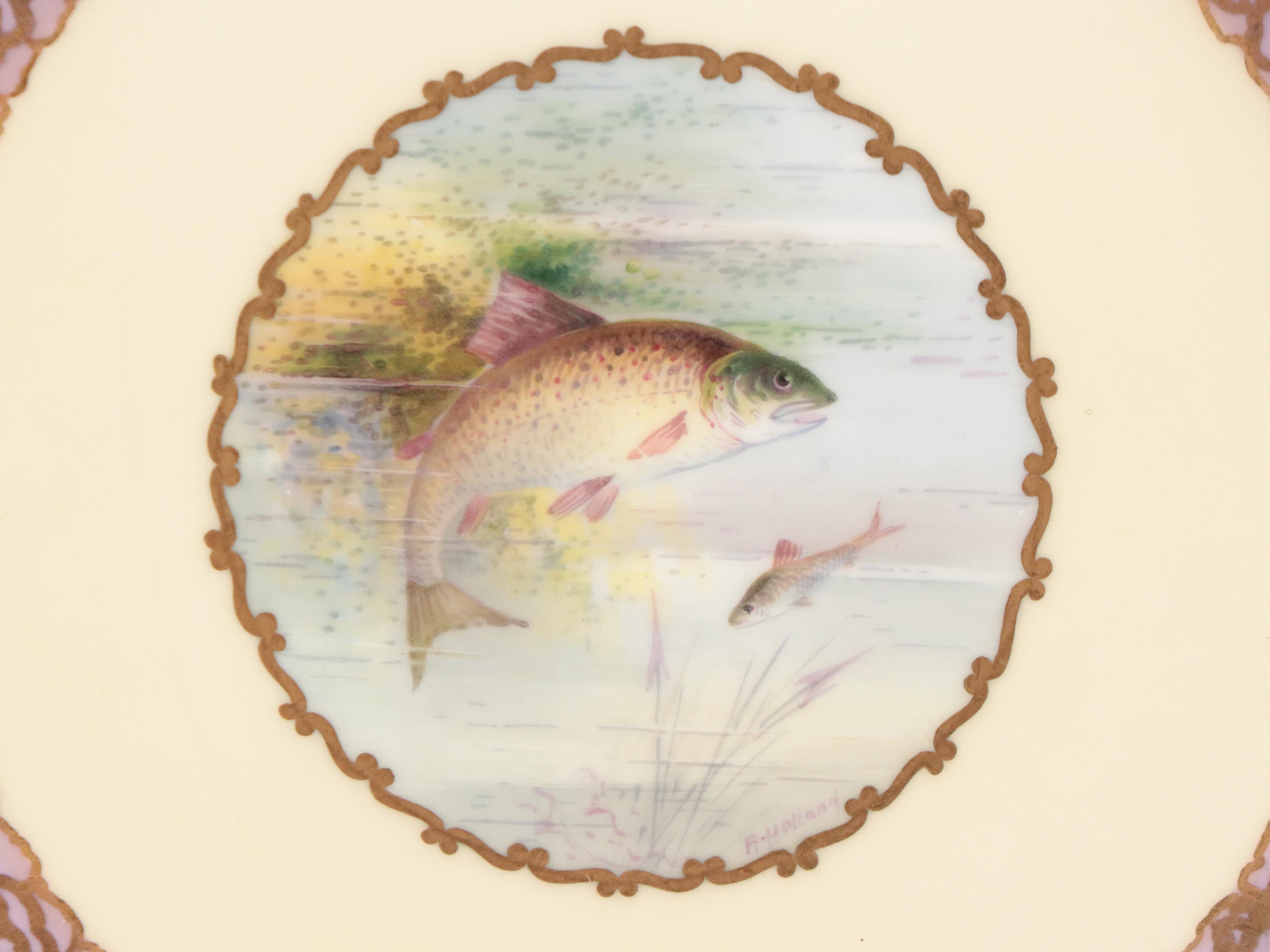 Wedgwood for T. Goode & Co. Porcelain Pink Luster Rim Fish Plates