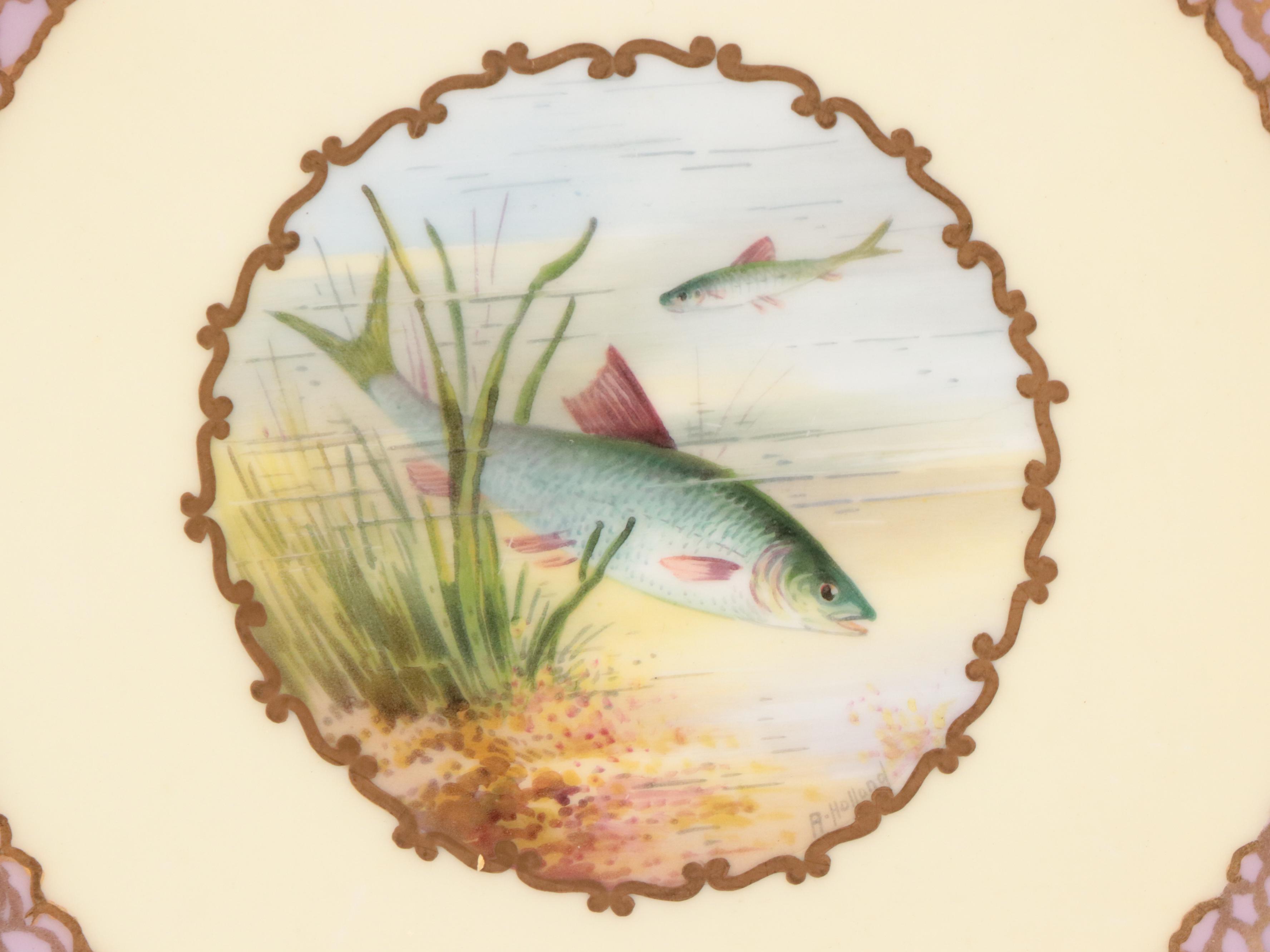 Wedgwood for T. Goode & Co. Porcelain Pink Luster Rim Fish Plates