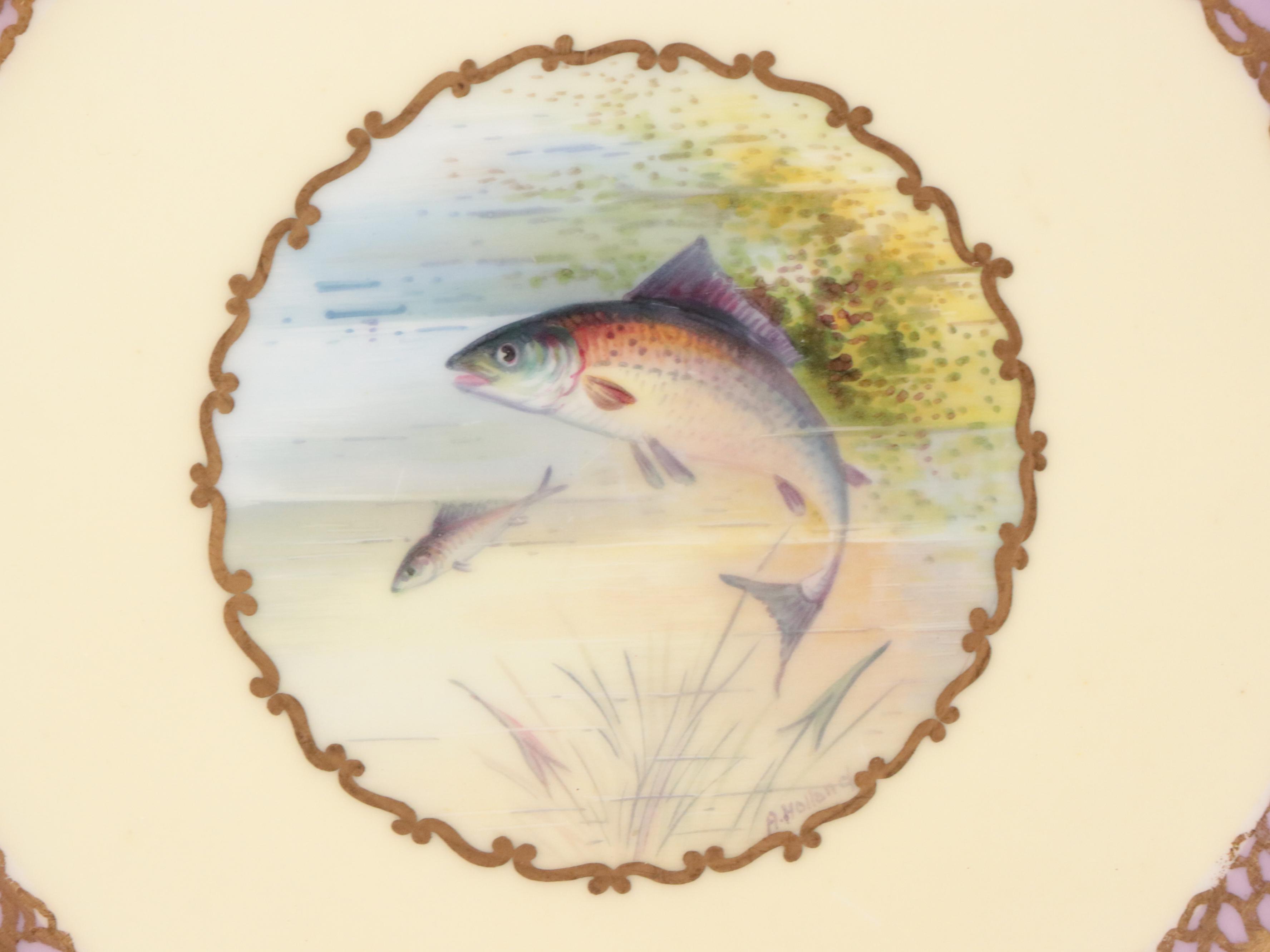 Wedgwood for T. Goode & Co. Porcelain Pink Luster Rim Fish Plates