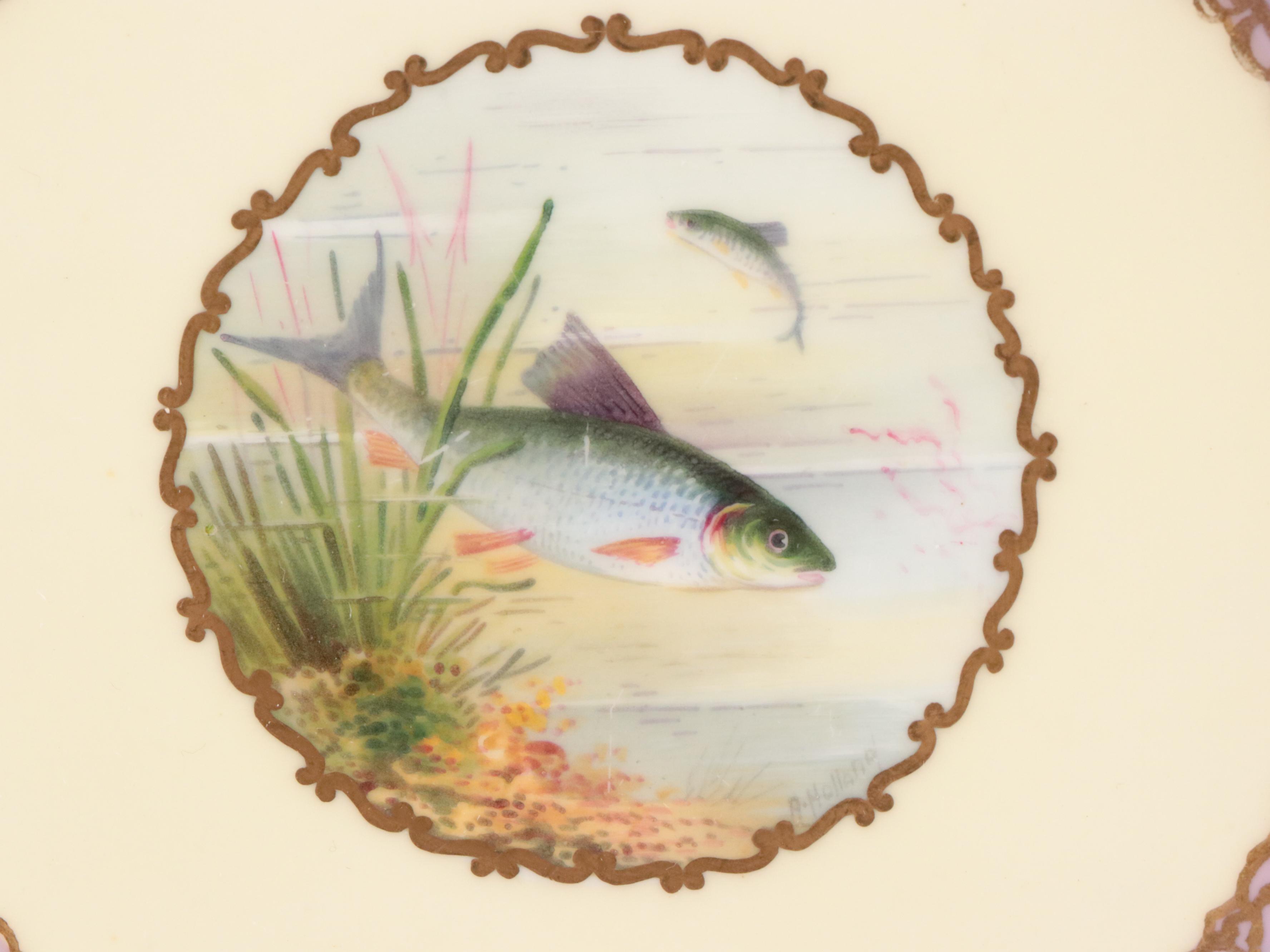 Wedgwood for T. Goode & Co. Porcelain Pink Luster Rim Fish Plates