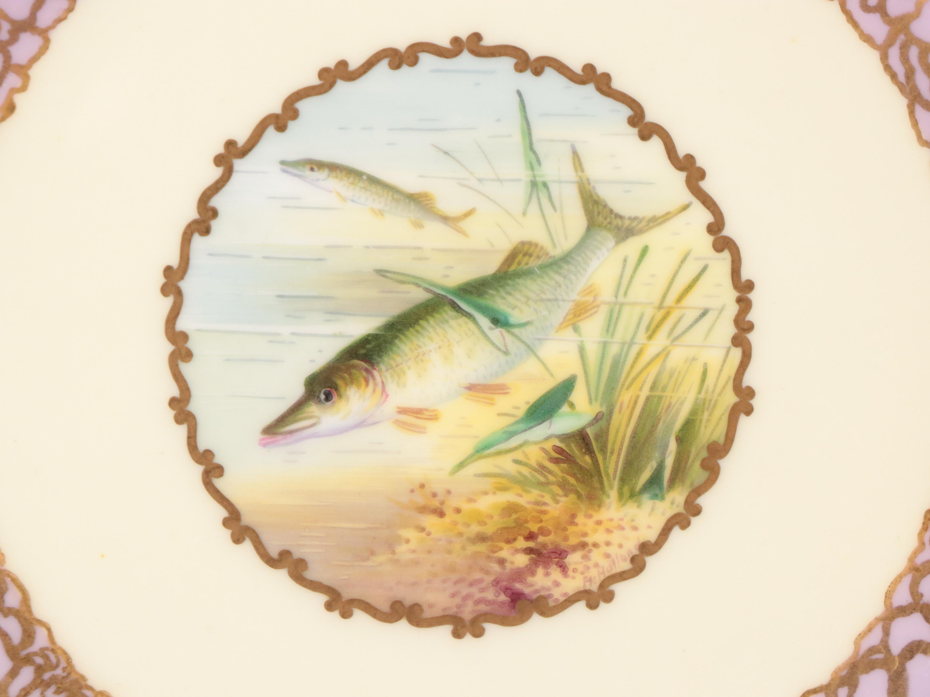 Wedgwood for T. Goode & Co. Porcelain Pink Luster Rim Fish Plates