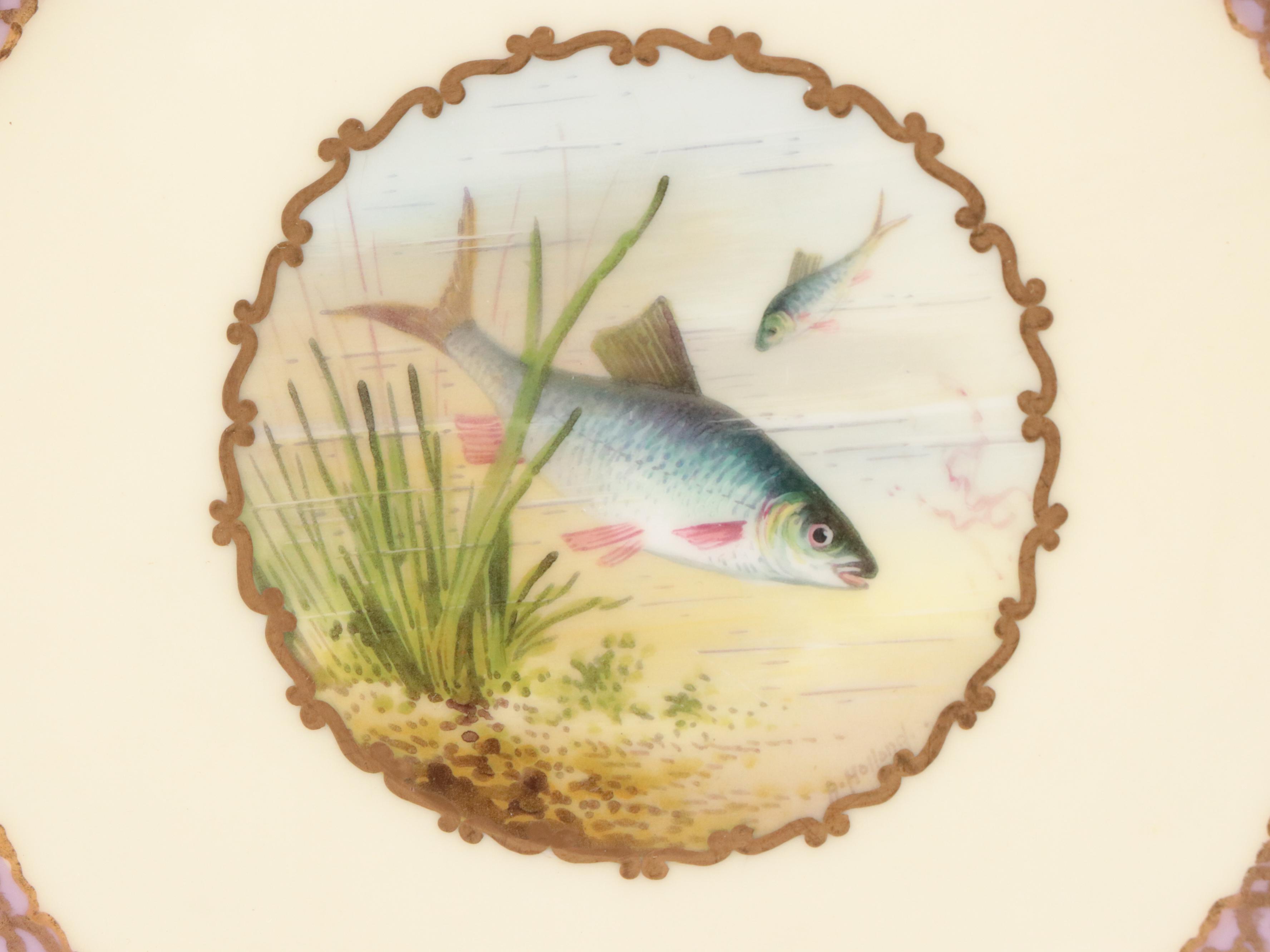 Wedgwood for T. Goode & Co. Porcelain Pink Luster Rim Fish Plates