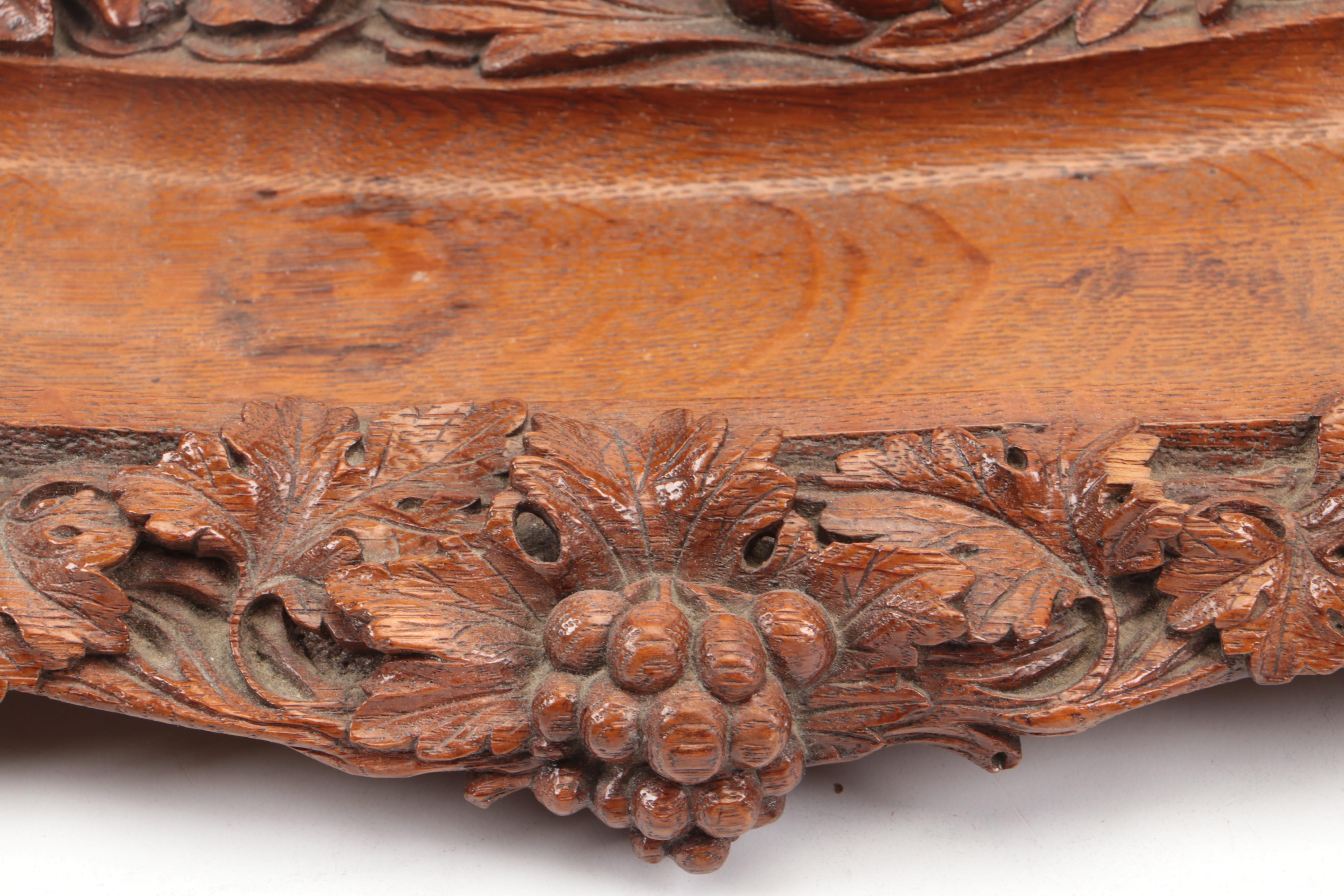 Hand-Carved Floral Motif Wood Inkwell and Pen Stand