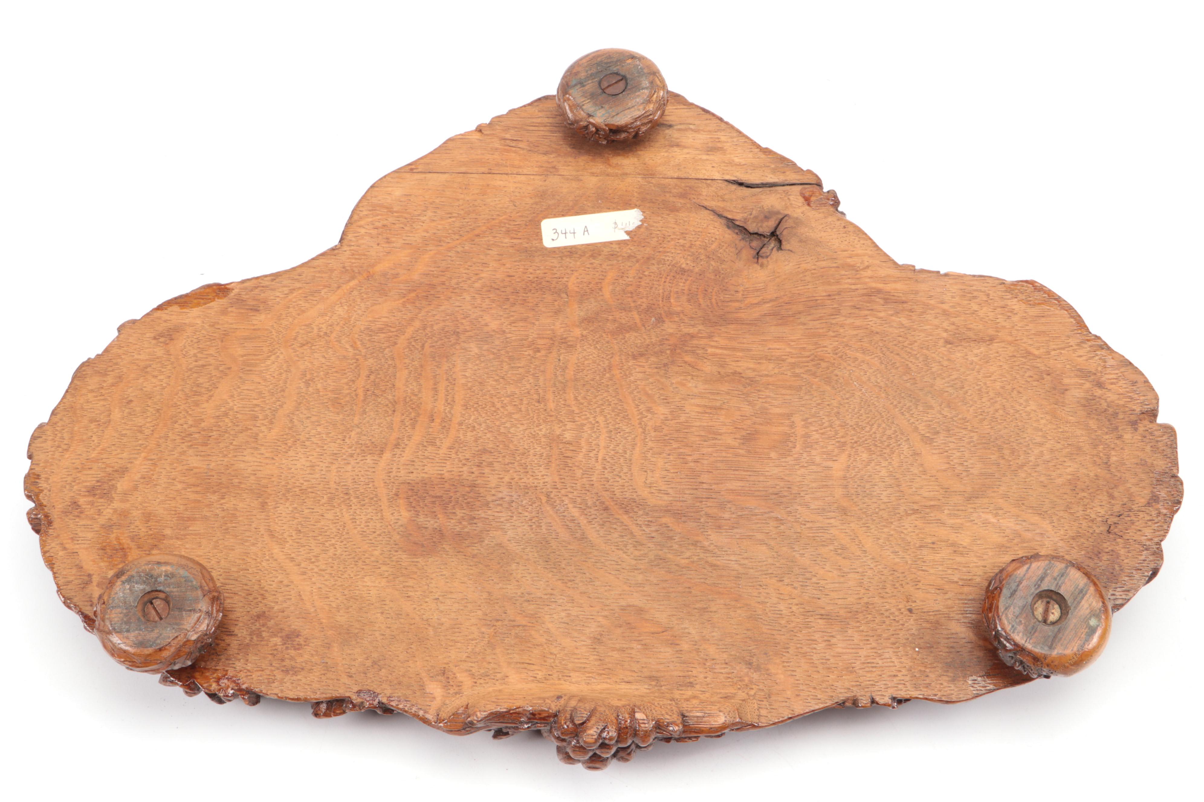 Hand-Carved Floral Motif Wood Inkwell and Pen Stand