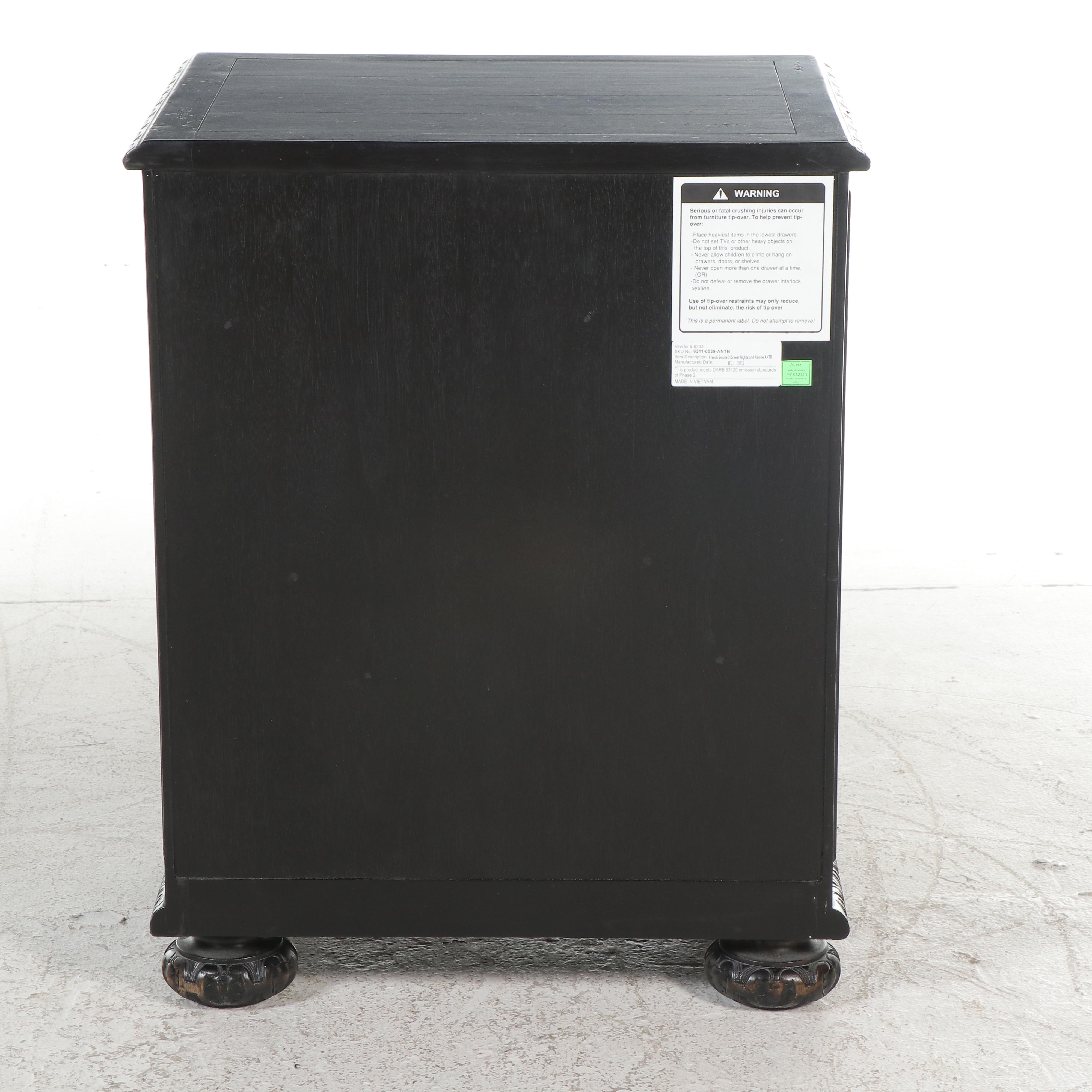 Restoration Hardware "French Empire" Three-Drawer Nightstand in Antique Black