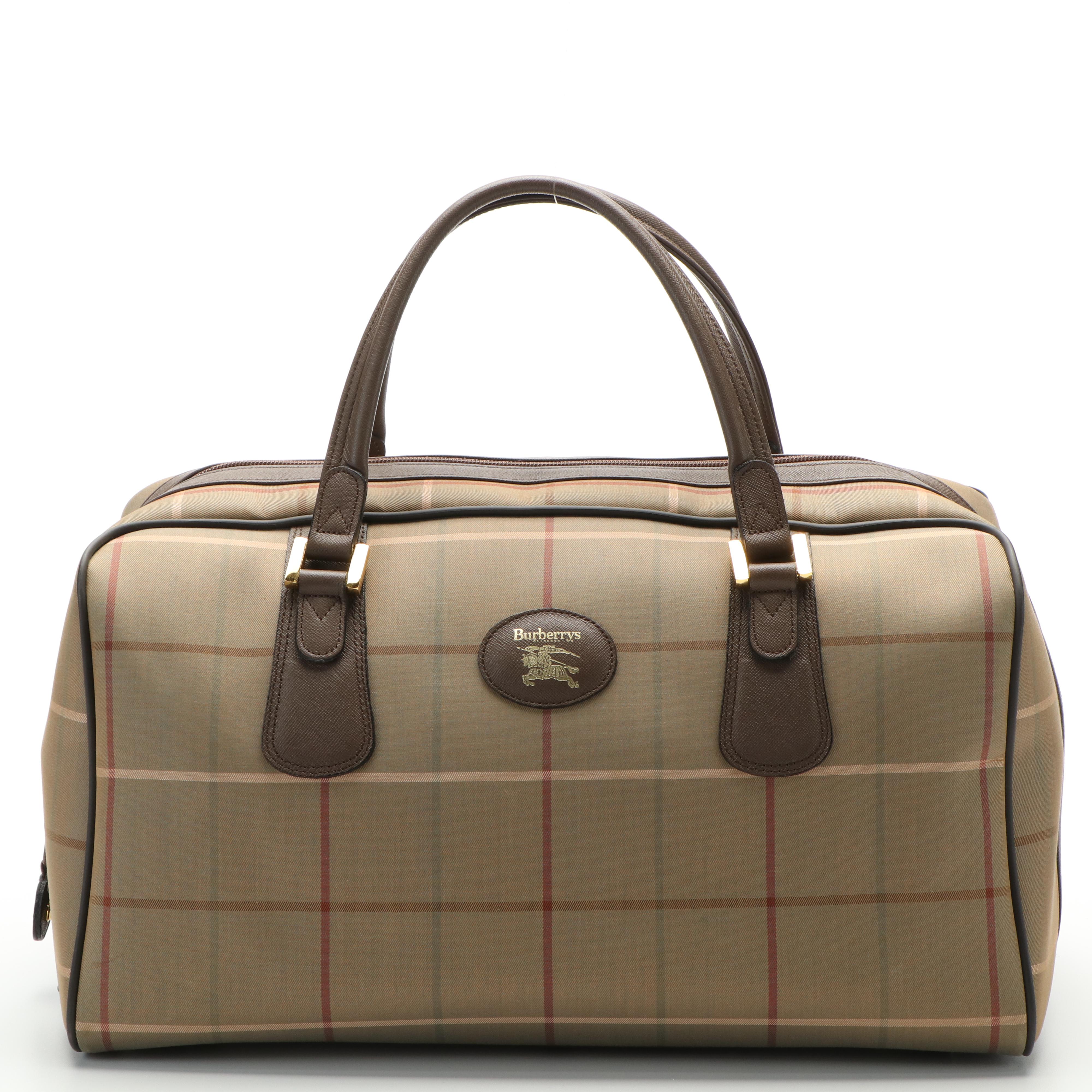 Burberrys Plaid Canvas Boston Bag