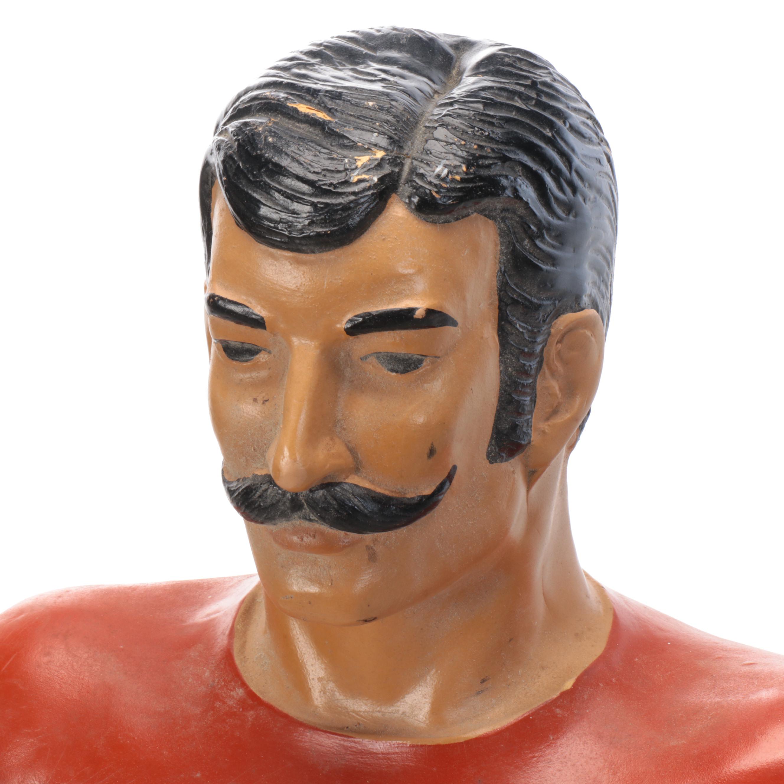 Antique Bourbon Weightlifter Advertising Figurine, Mid-20th Century