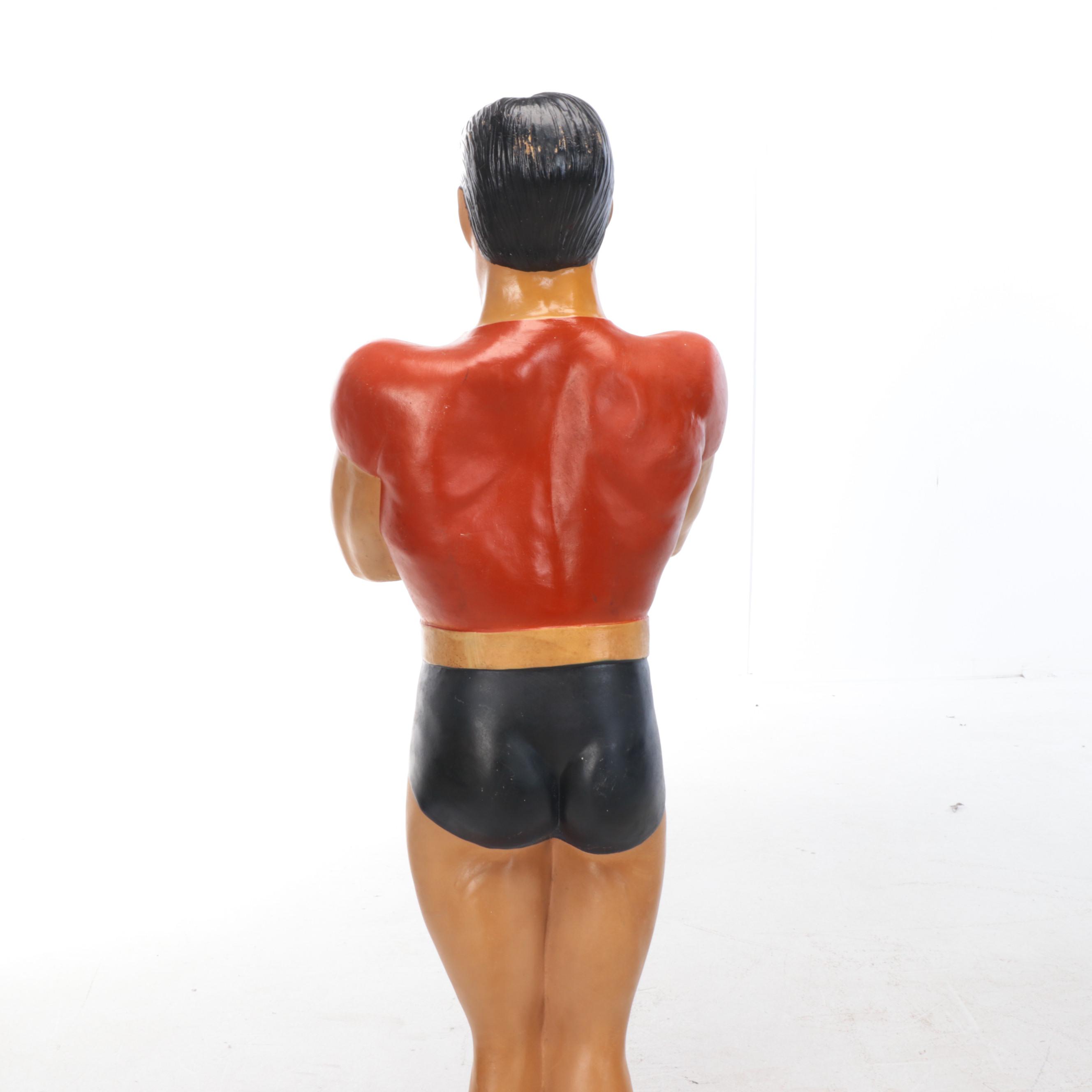 Antique Bourbon Weightlifter Advertising Figurine, Mid-20th Century