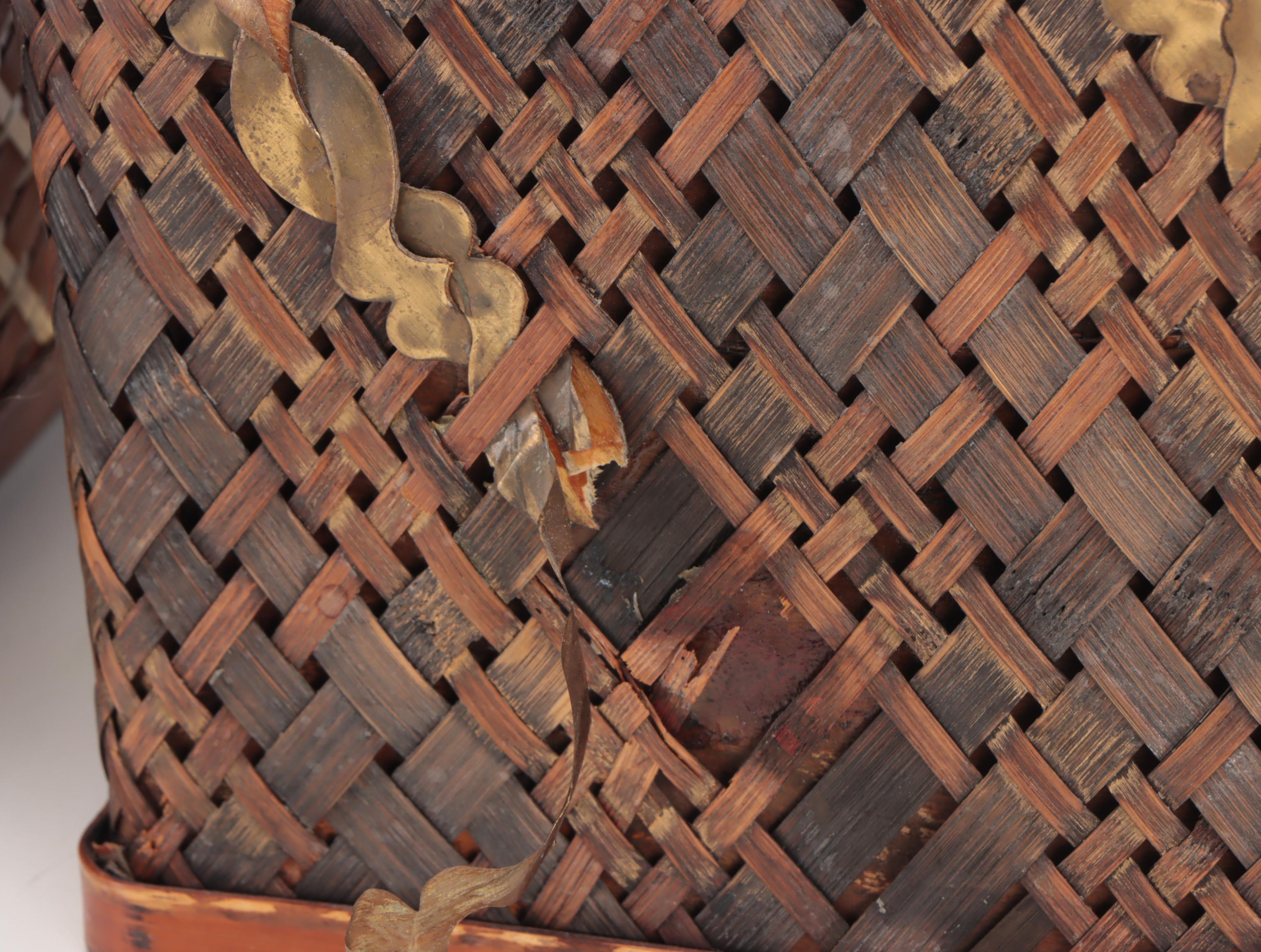 Chinese Brass and Rattan Woven Handled Chests